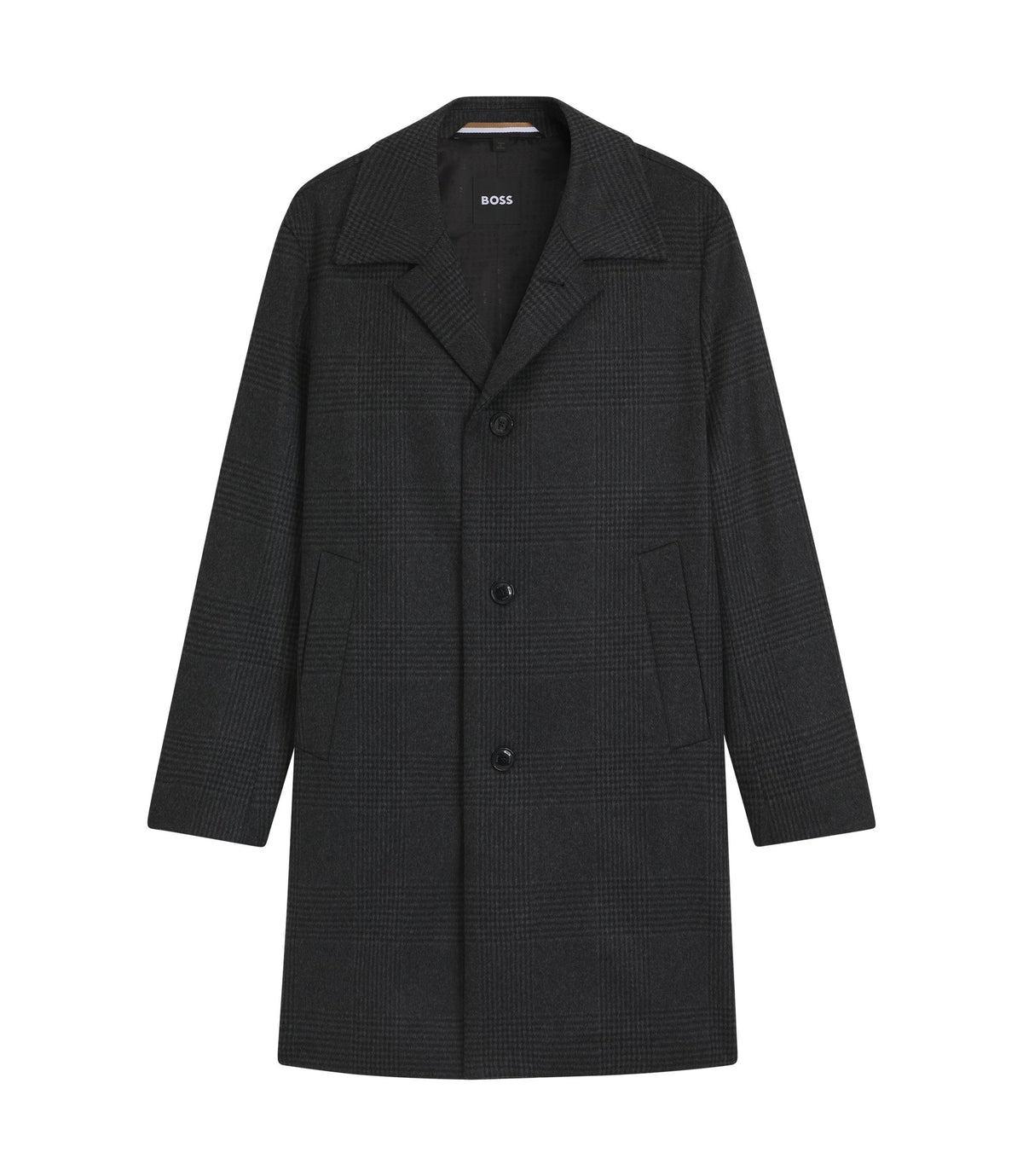 Boss Checked Relaxed Fit Coat In Wool And Cashmere Black