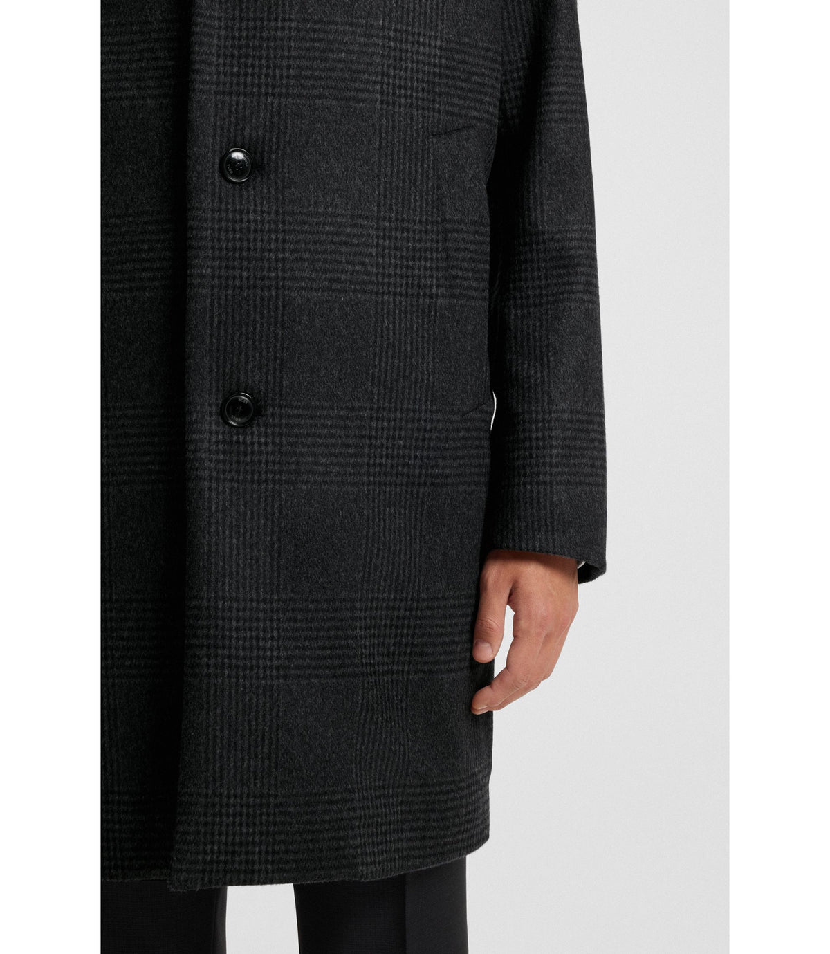 Boss Checked Relaxed Fit Coat In Wool And Cashmere Black