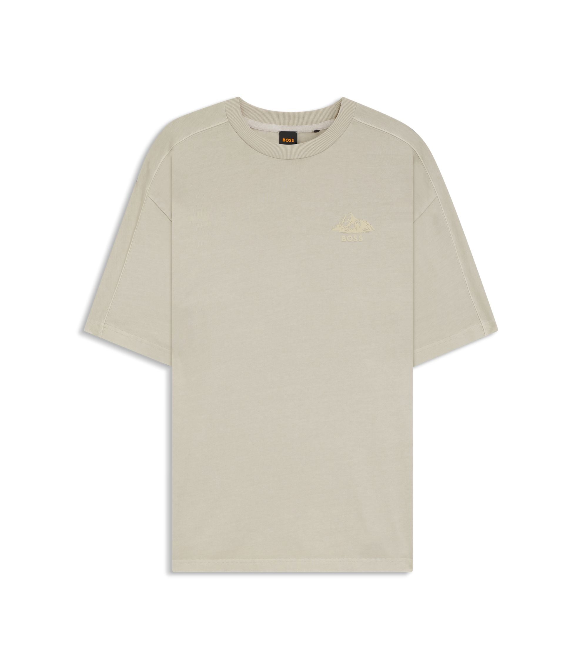 Boss Logo Detail T Shirt In Cotton Jersey Light Beige