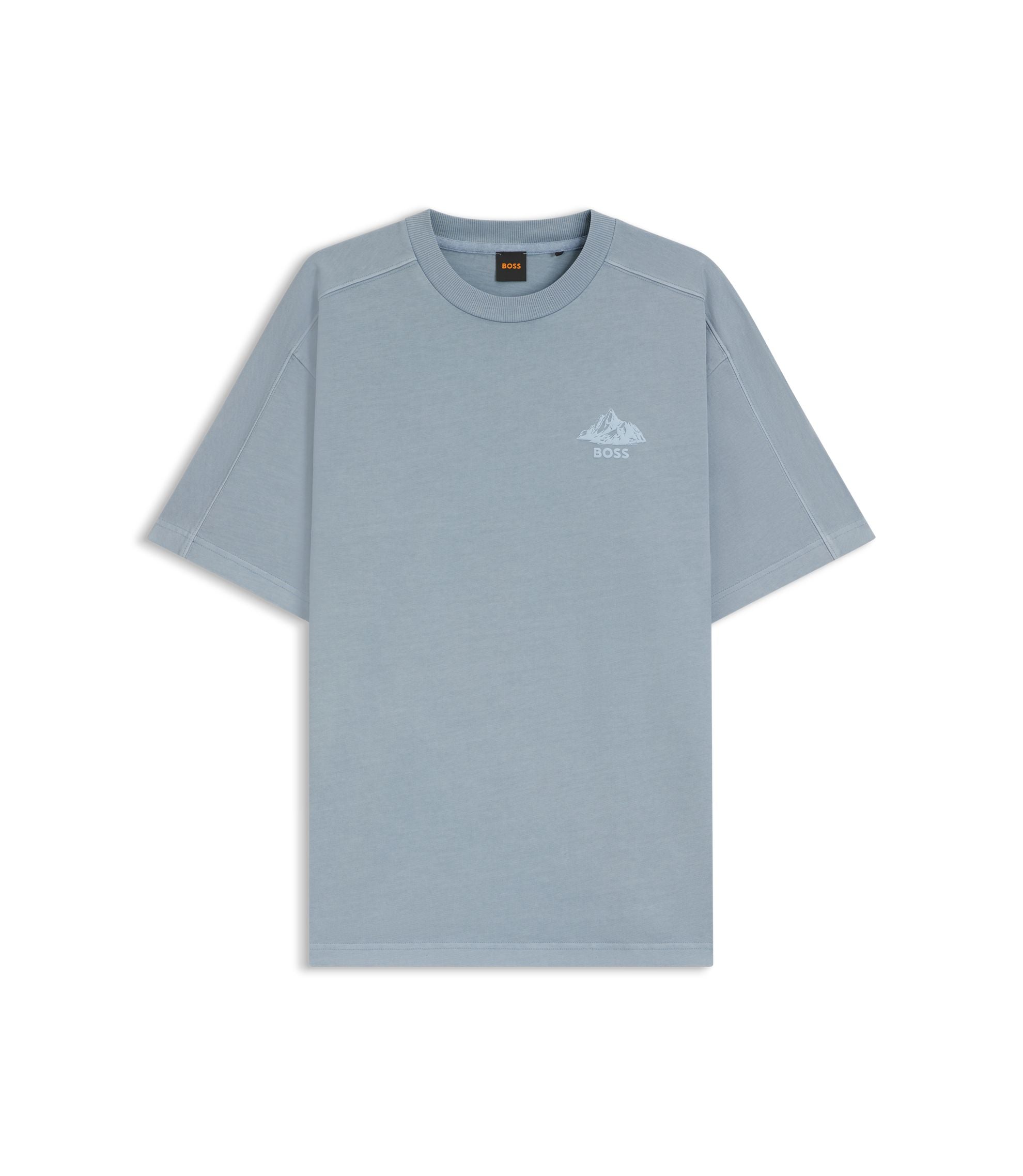 Boss Logo Detail T Shirt In Cotton Jersey Light Blue