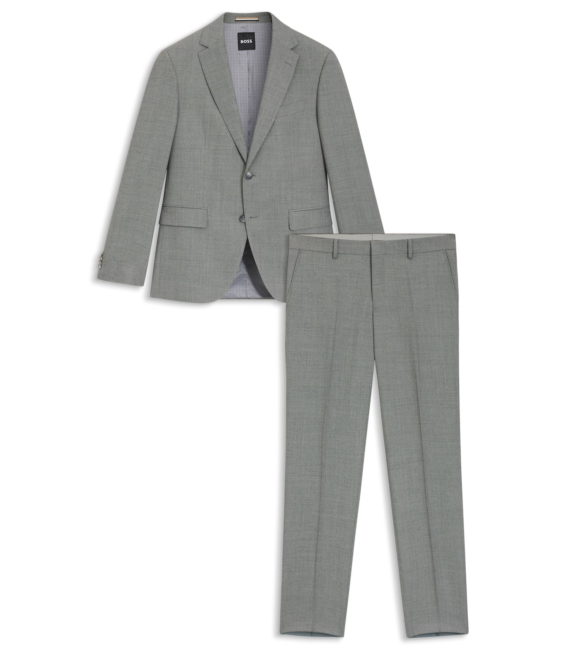 Boss Two Piece Regular Fit Suit In Patterned Stretch Cloth Silver