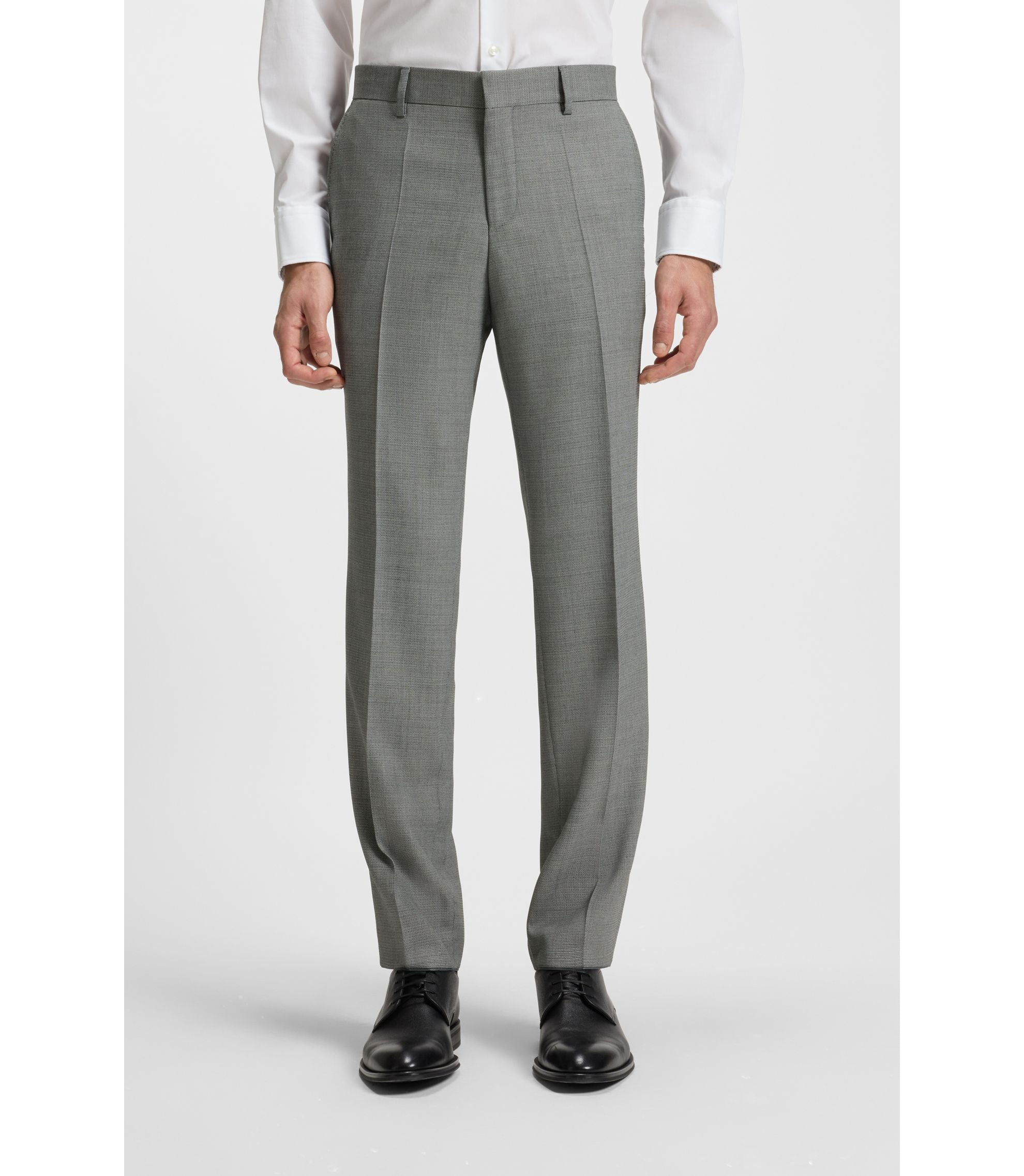 Boss Two Piece Regular Fit Suit In Patterned Stretch Cloth Silver