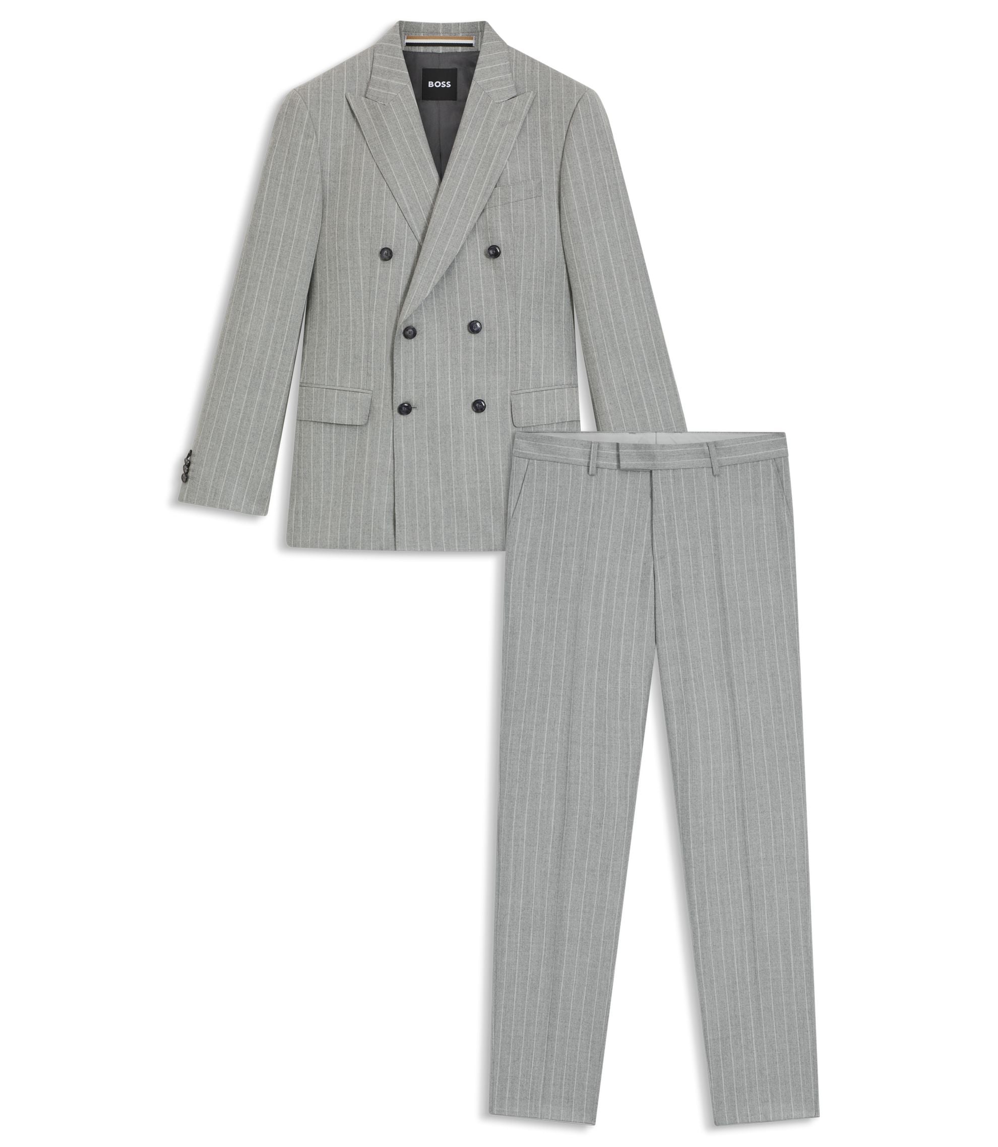 Boss Two Piece Slim Fit Suit In Striped Virgin Wool Silver