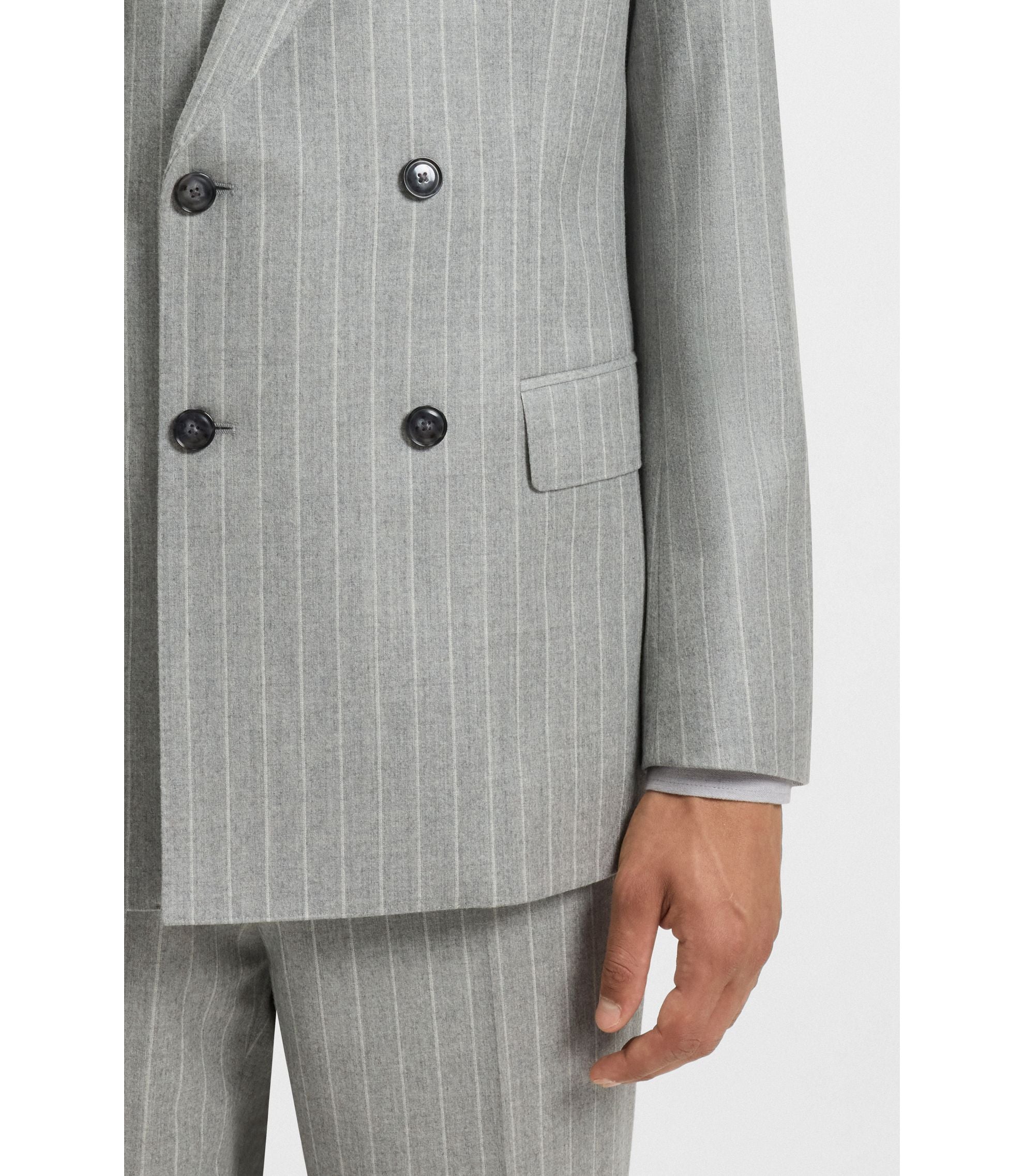 Boss Two Piece Slim Fit Suit In Striped Virgin Wool Silver