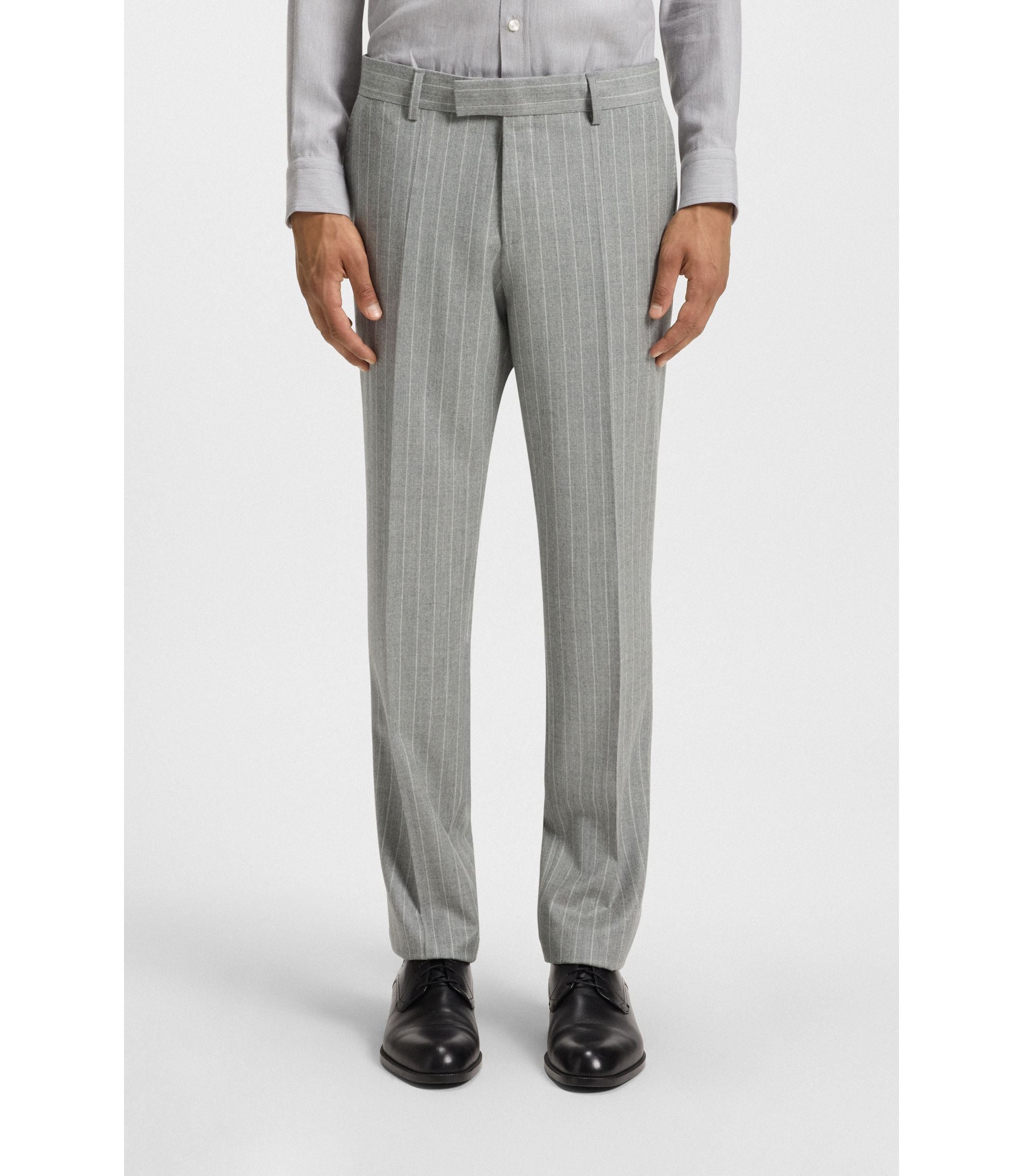 Boss Two Piece Slim Fit Suit In Striped Virgin Wool Silver