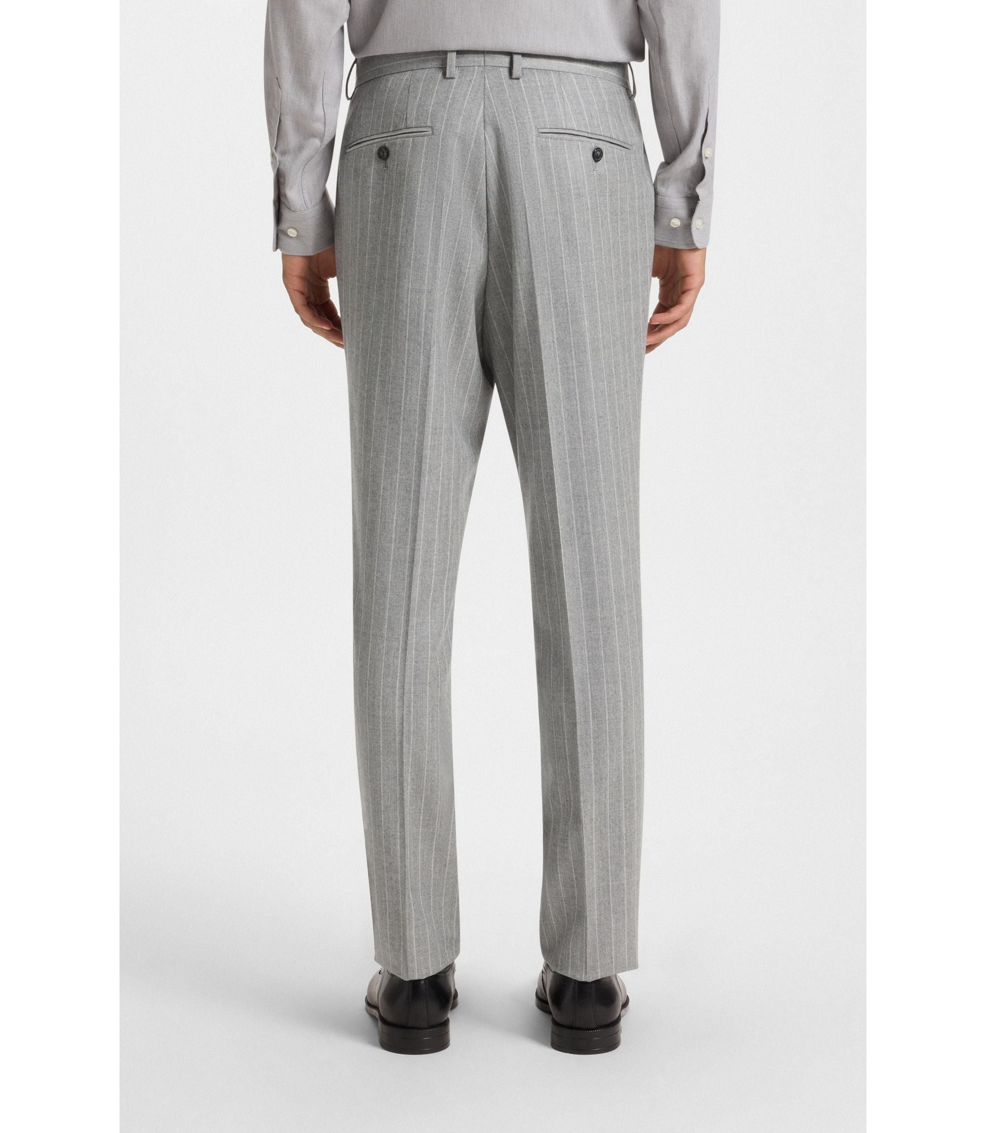 Boss Two Piece Slim Fit Suit In Striped Virgin Wool Silver