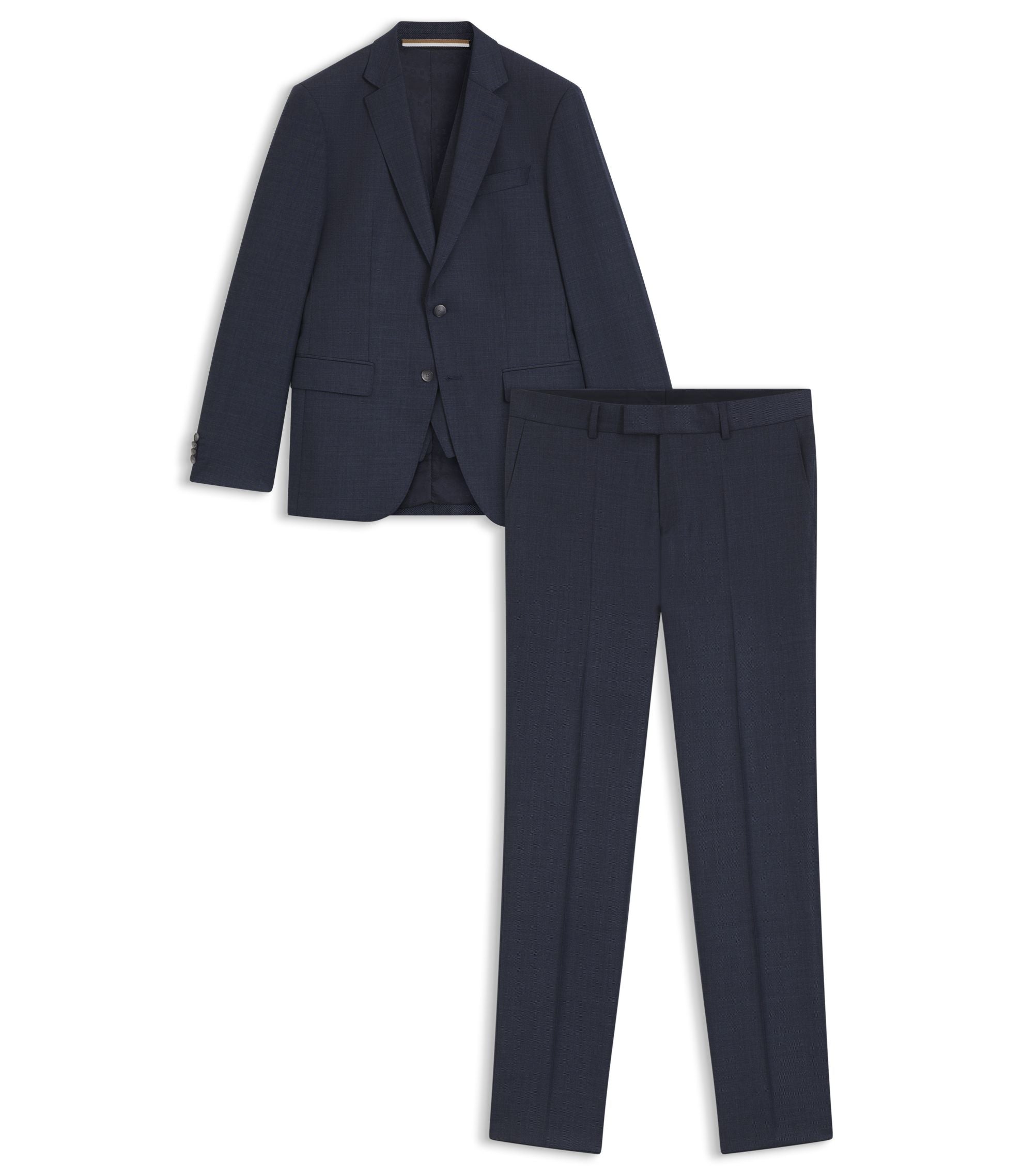 Boss Three Piece Slim Fit Suit In Patterned Stretch Wool Dark Blue