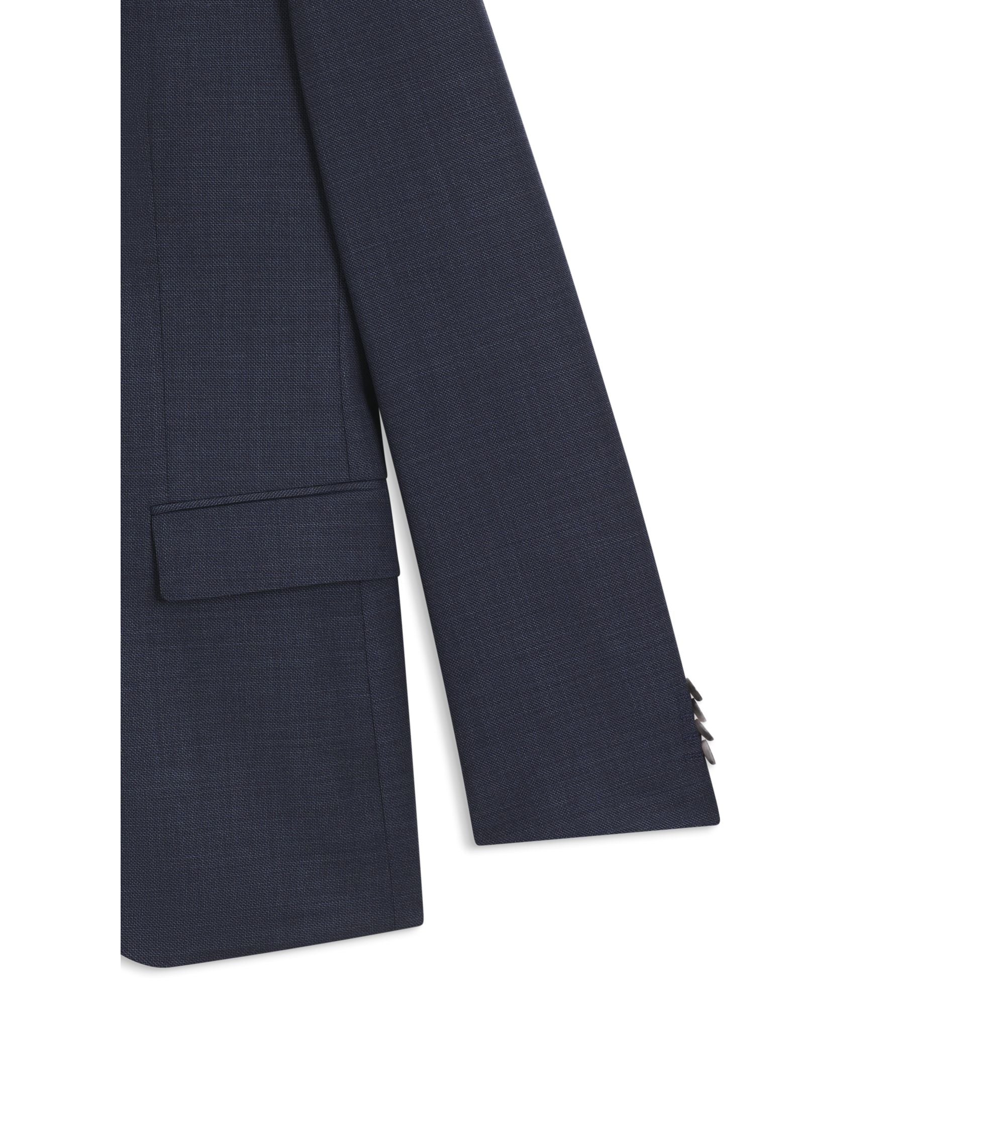 Boss Three Piece Slim Fit Suit In Patterned Stretch Wool Dark Blue