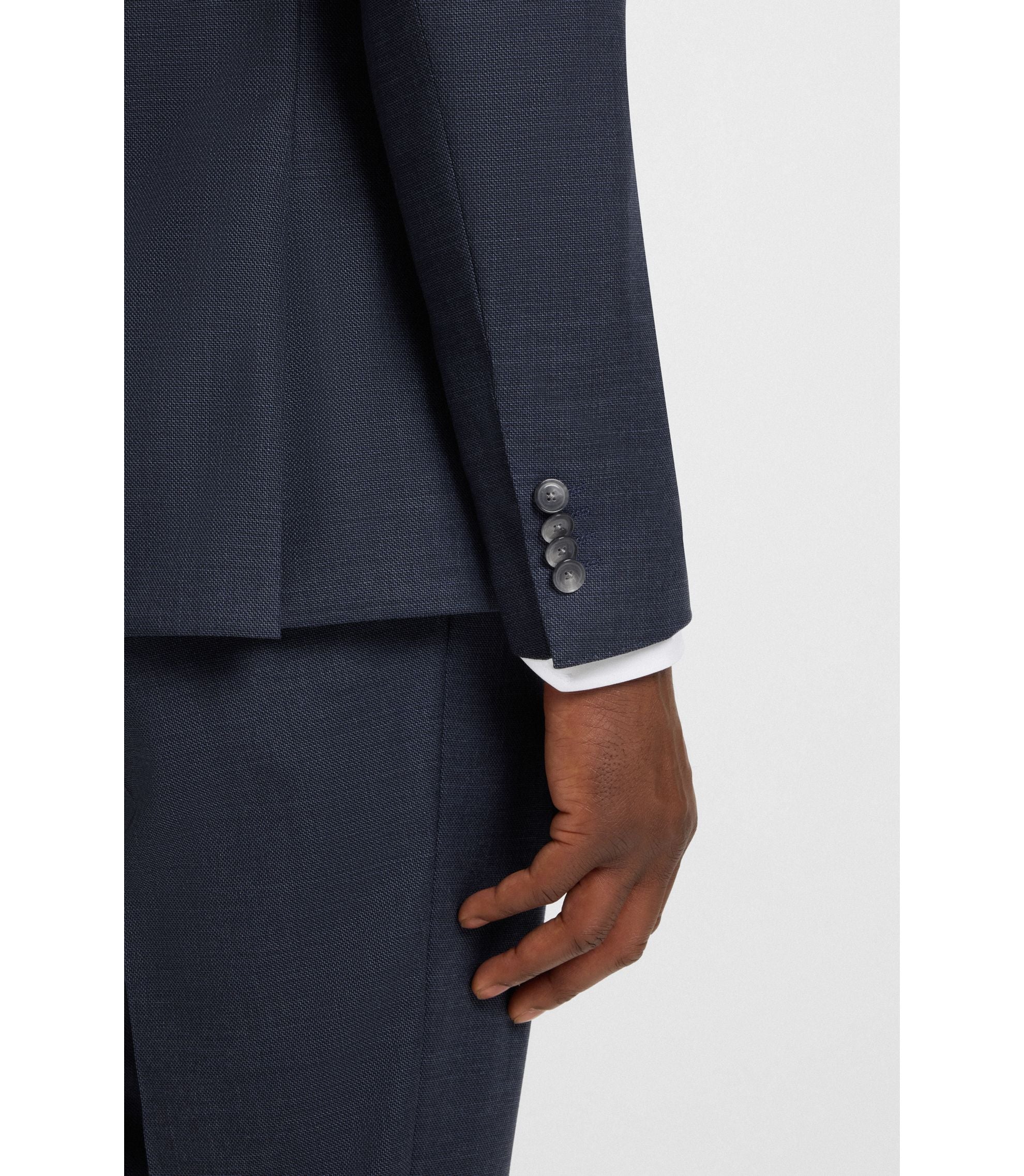 Boss Three Piece Slim Fit Suit In Patterned Stretch Wool Dark Blue