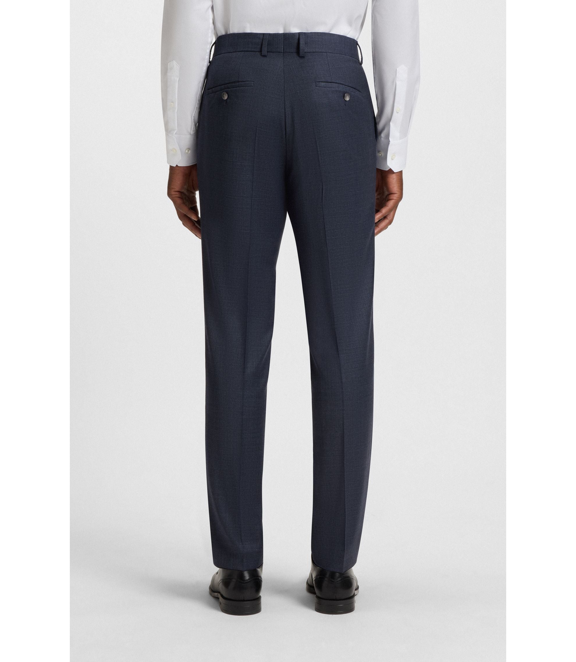 Boss Three Piece Slim Fit Suit In Patterned Stretch Wool Dark Blue