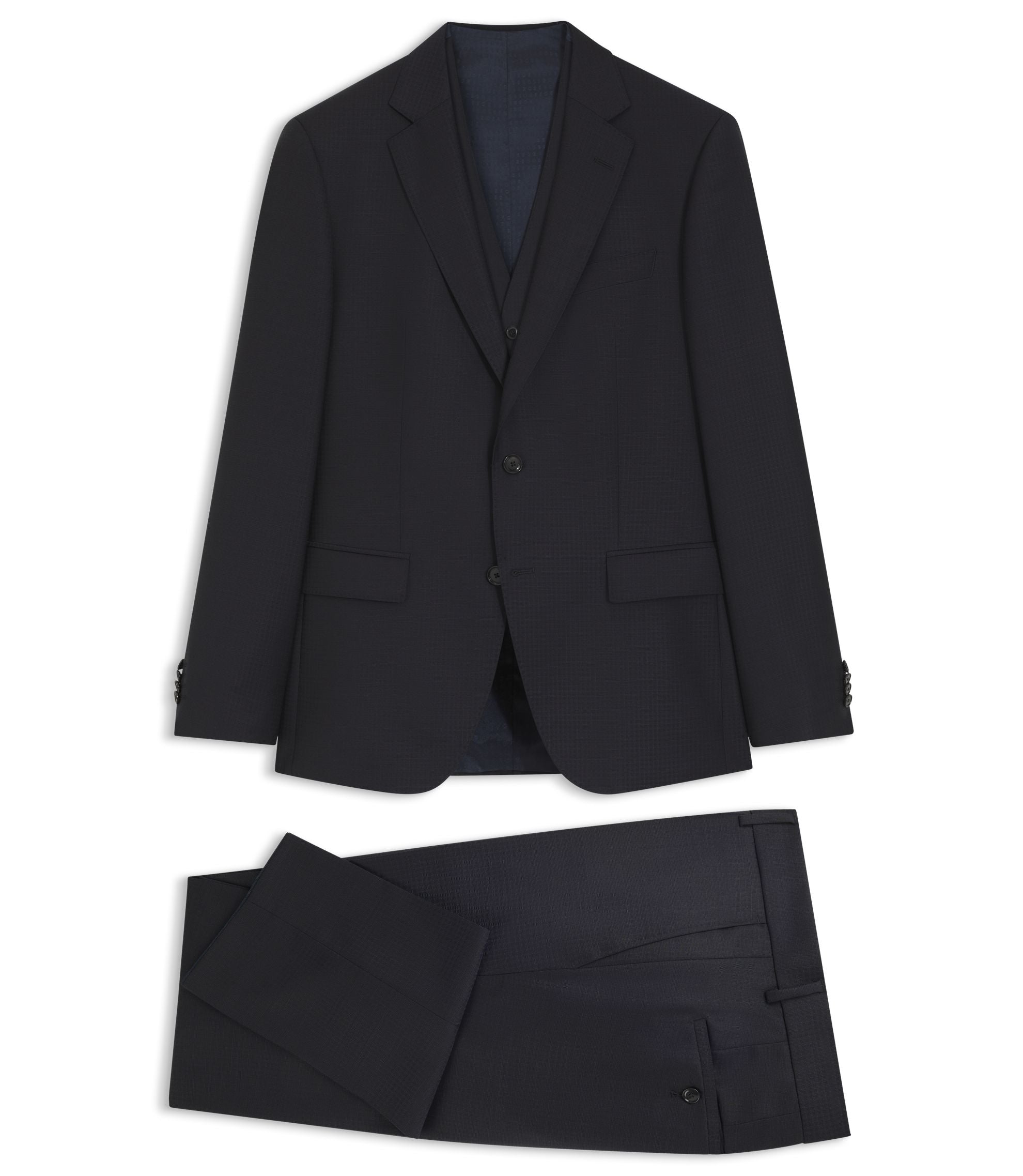 Boss Two Piece Slim Fit Suit In Patterned Virgin Wool Dark Blue