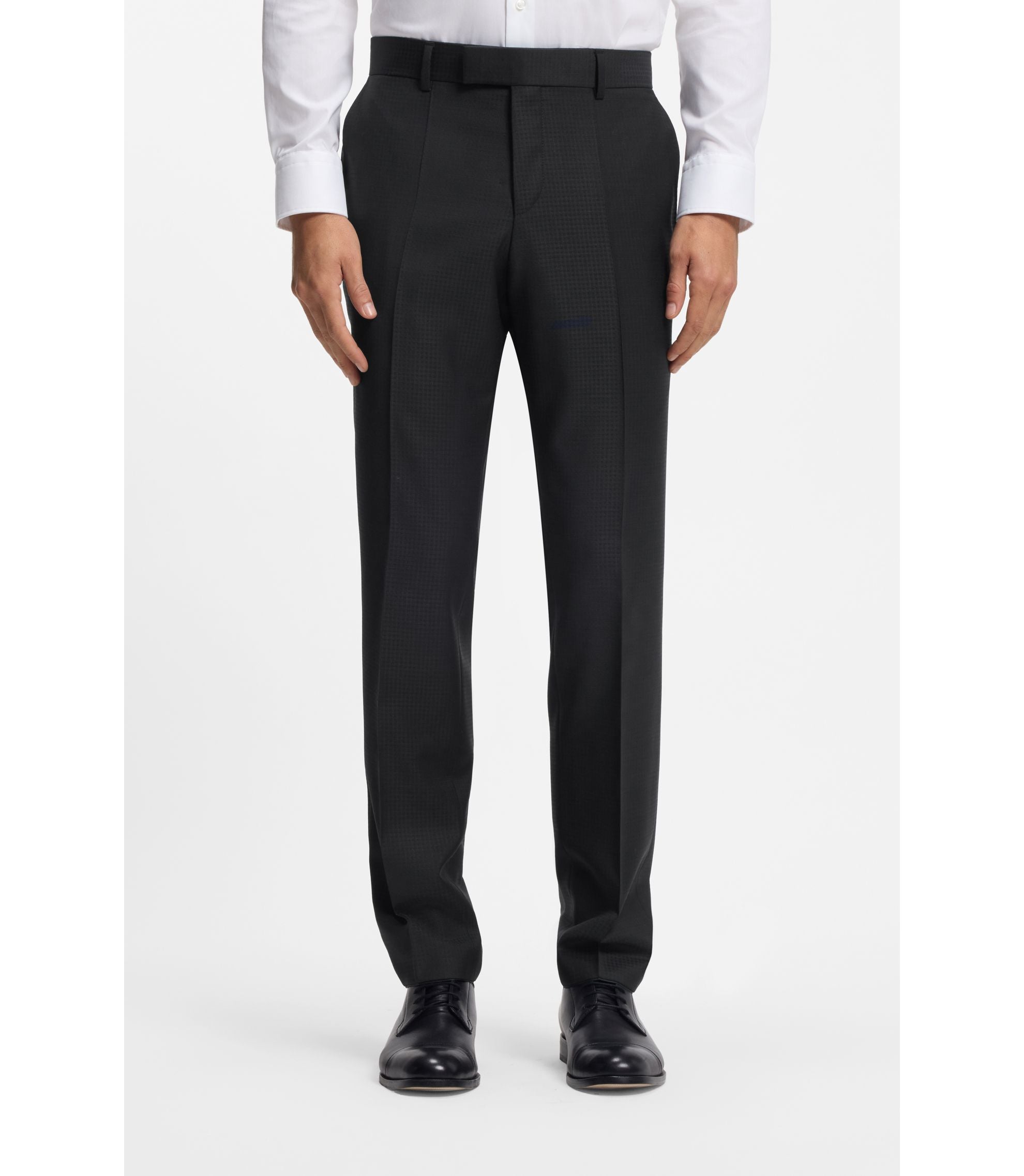 Boss Two Piece Slim Fit Suit In Patterned Virgin Wool Dark Blue