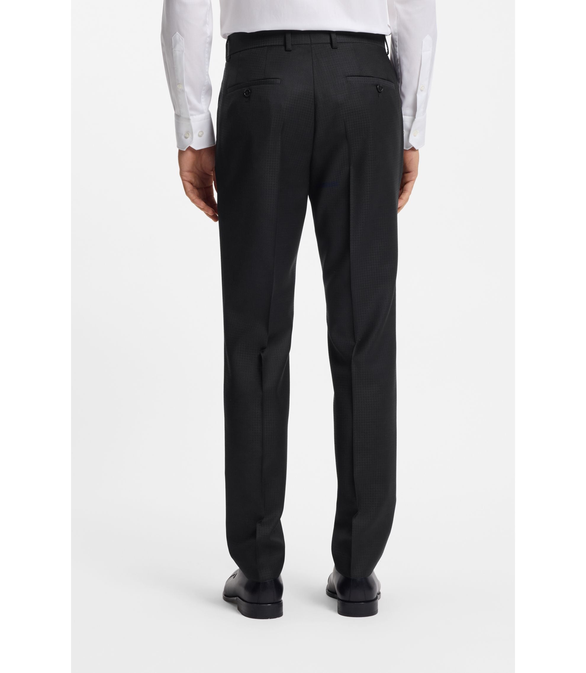 Boss Two Piece Slim Fit Suit In Patterned Virgin Wool Dark Blue