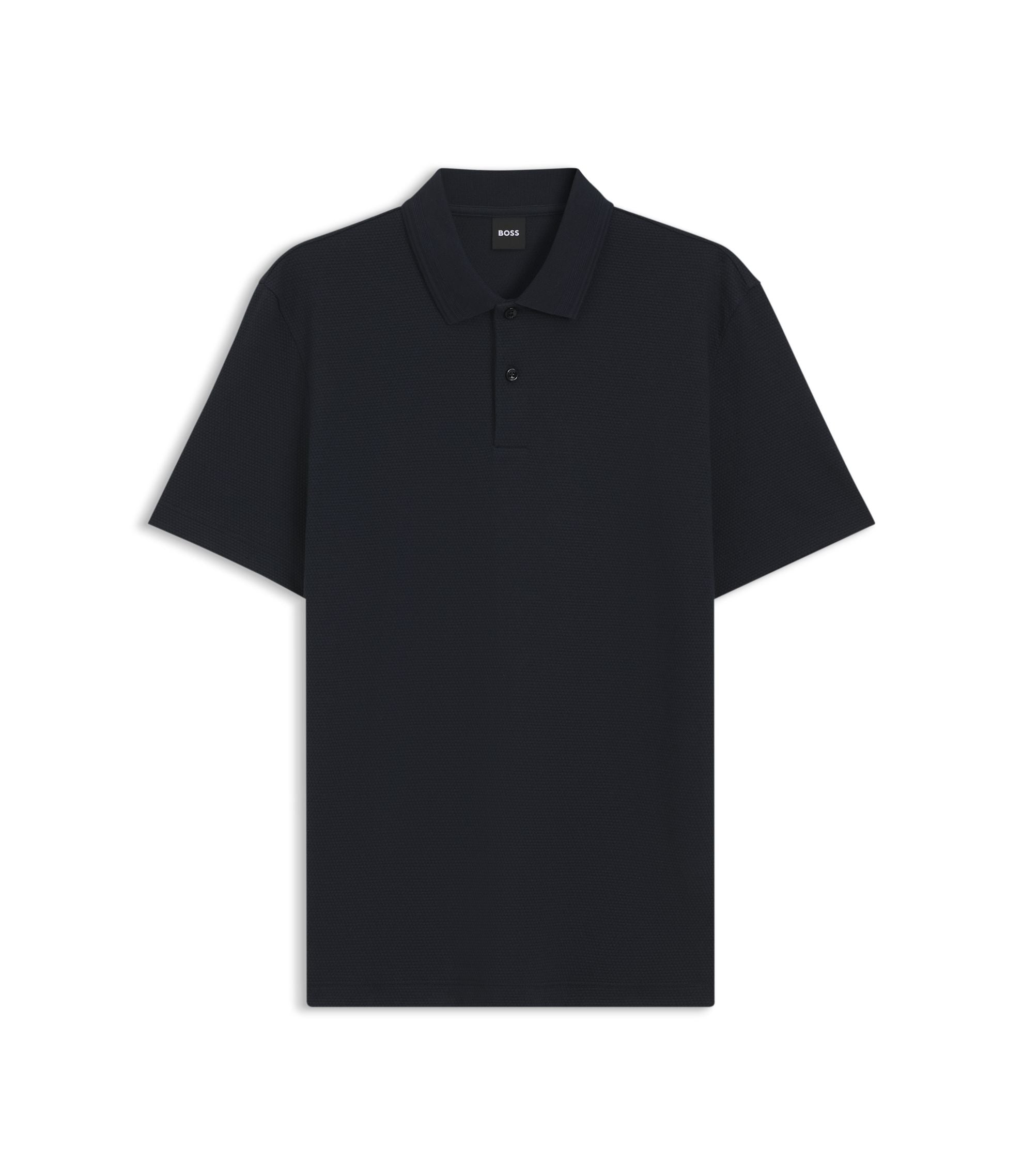 Boss Cotton Blend Polo Shirt With Bubble Structured Jacquard Dark Blue