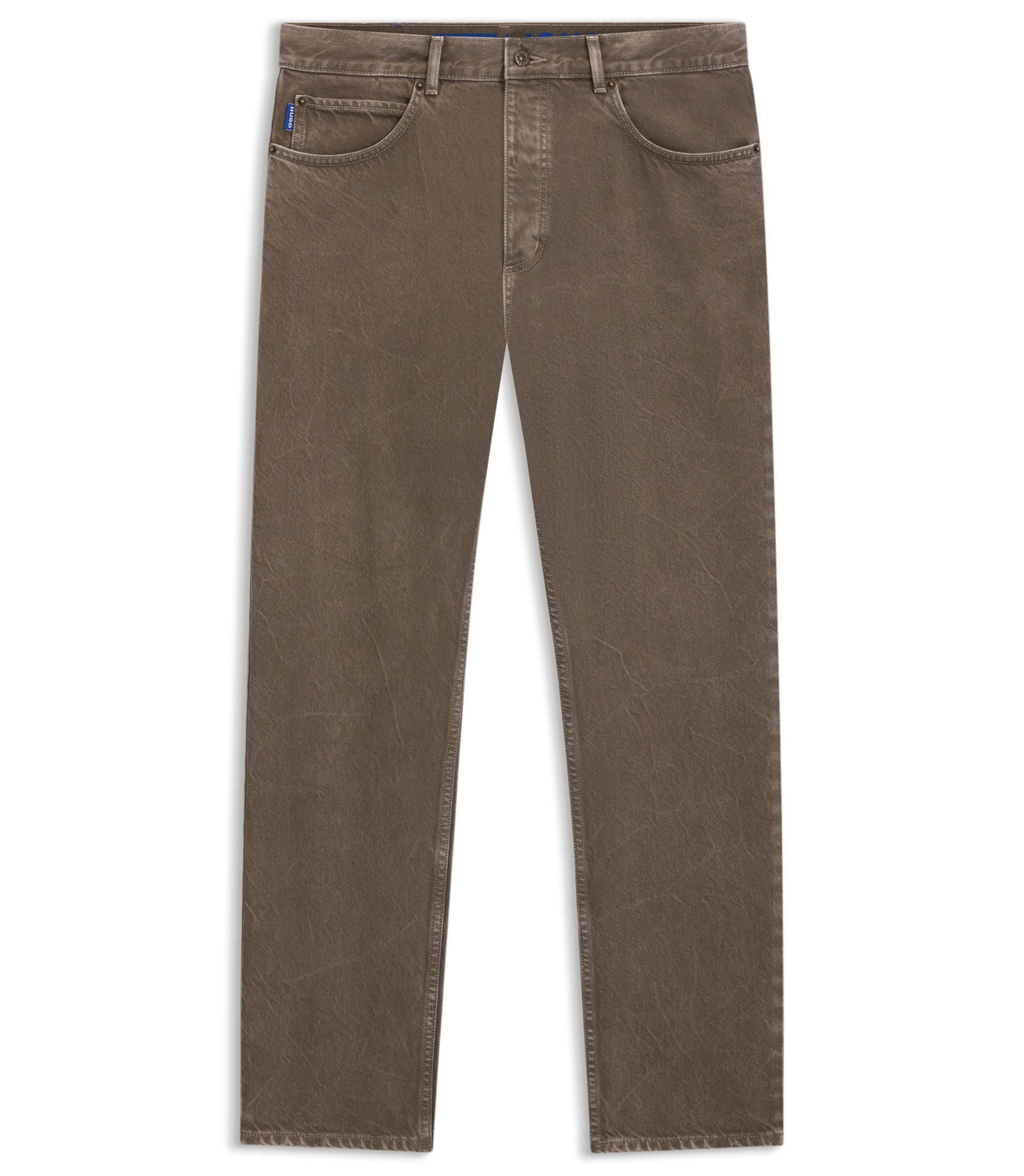 Hugo Regular Fit Jeans In Washed Denim Dark Brown