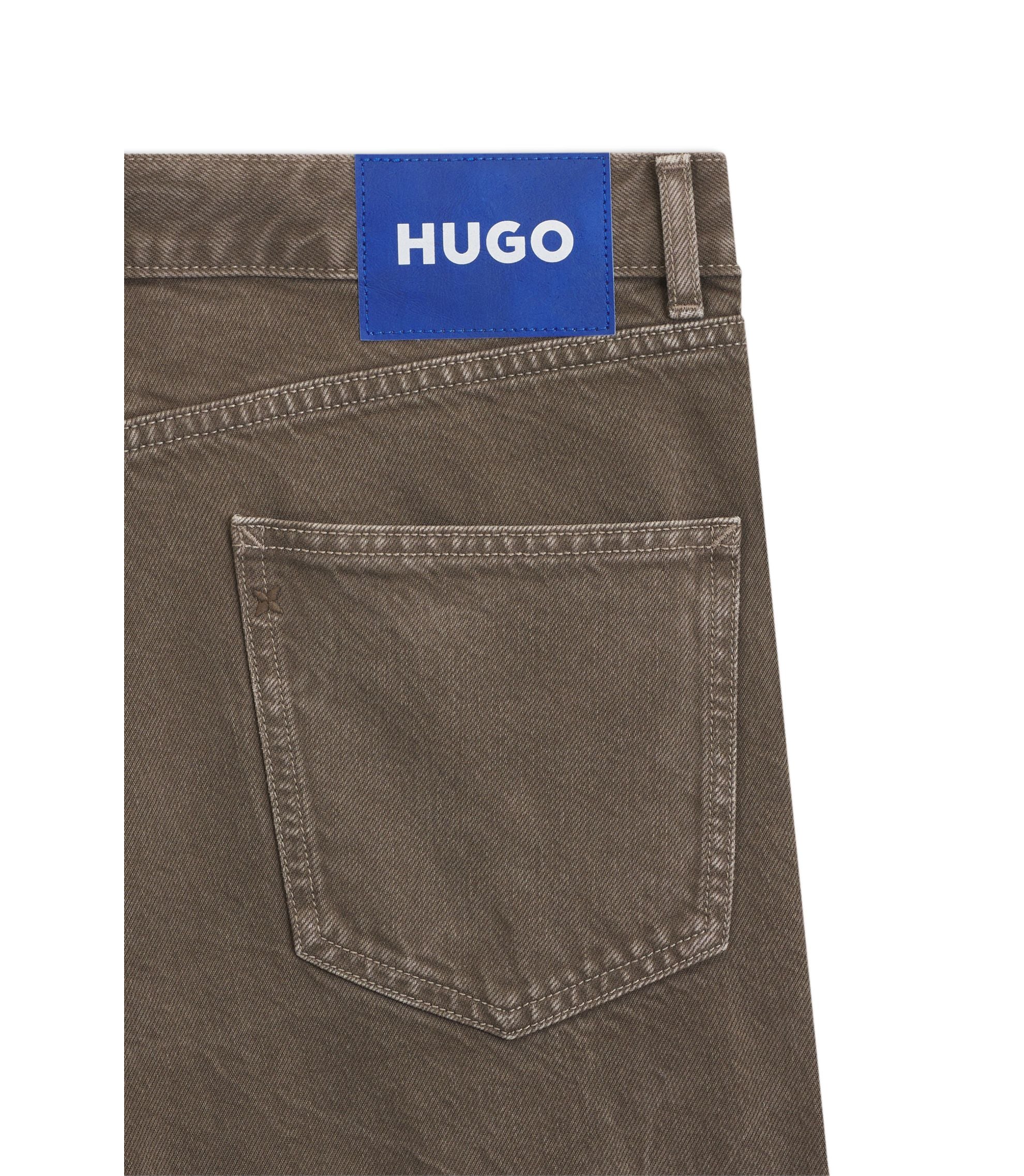 Hugo Regular Fit Jeans In Washed Denim Dark Brown