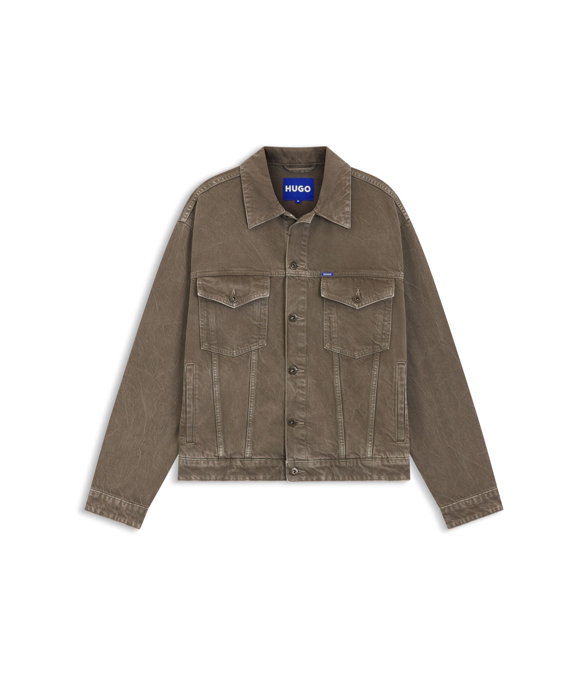 Hugo Regular Fit Jacket In Washed Denim Dark Brown
