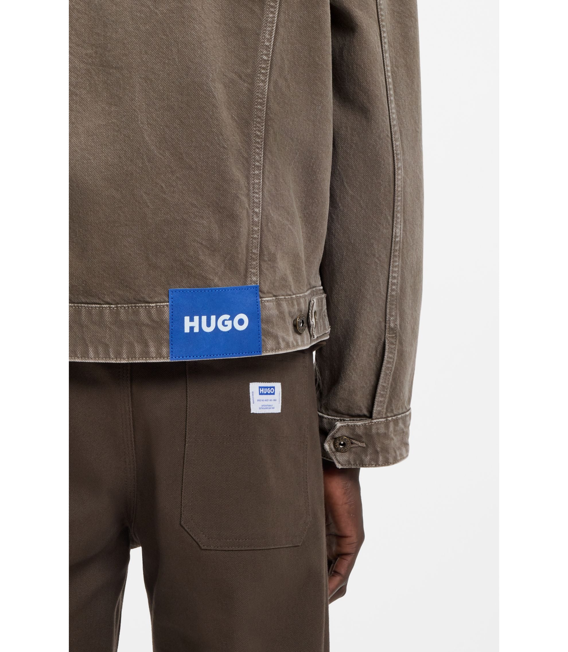 Hugo Regular Fit Jacket In Washed Denim Dark Brown