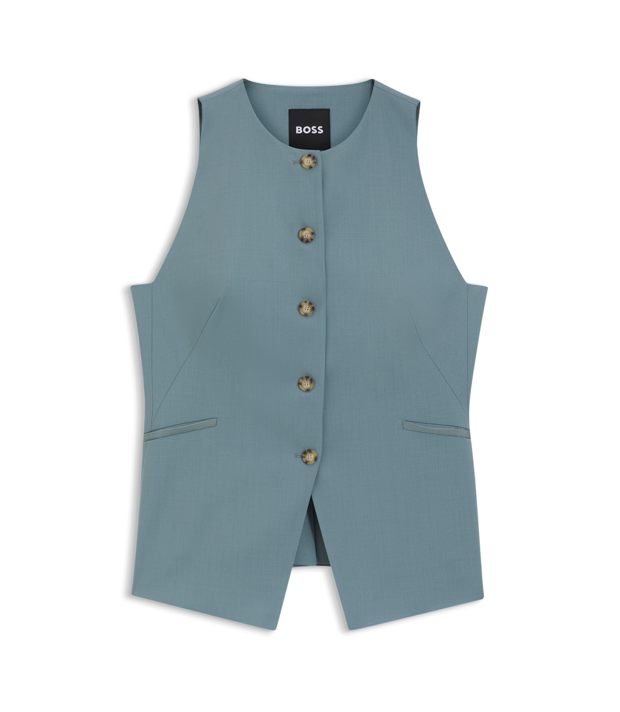 Boss Slim Fit Waistcoat In Virgin Wool Blue Women's