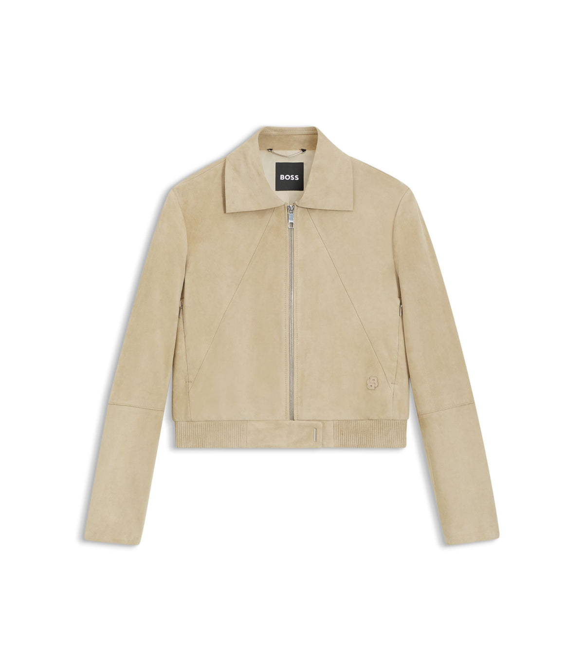 Boss Blouson Style Jacket In Soft Touch Suede Light Beige Women's