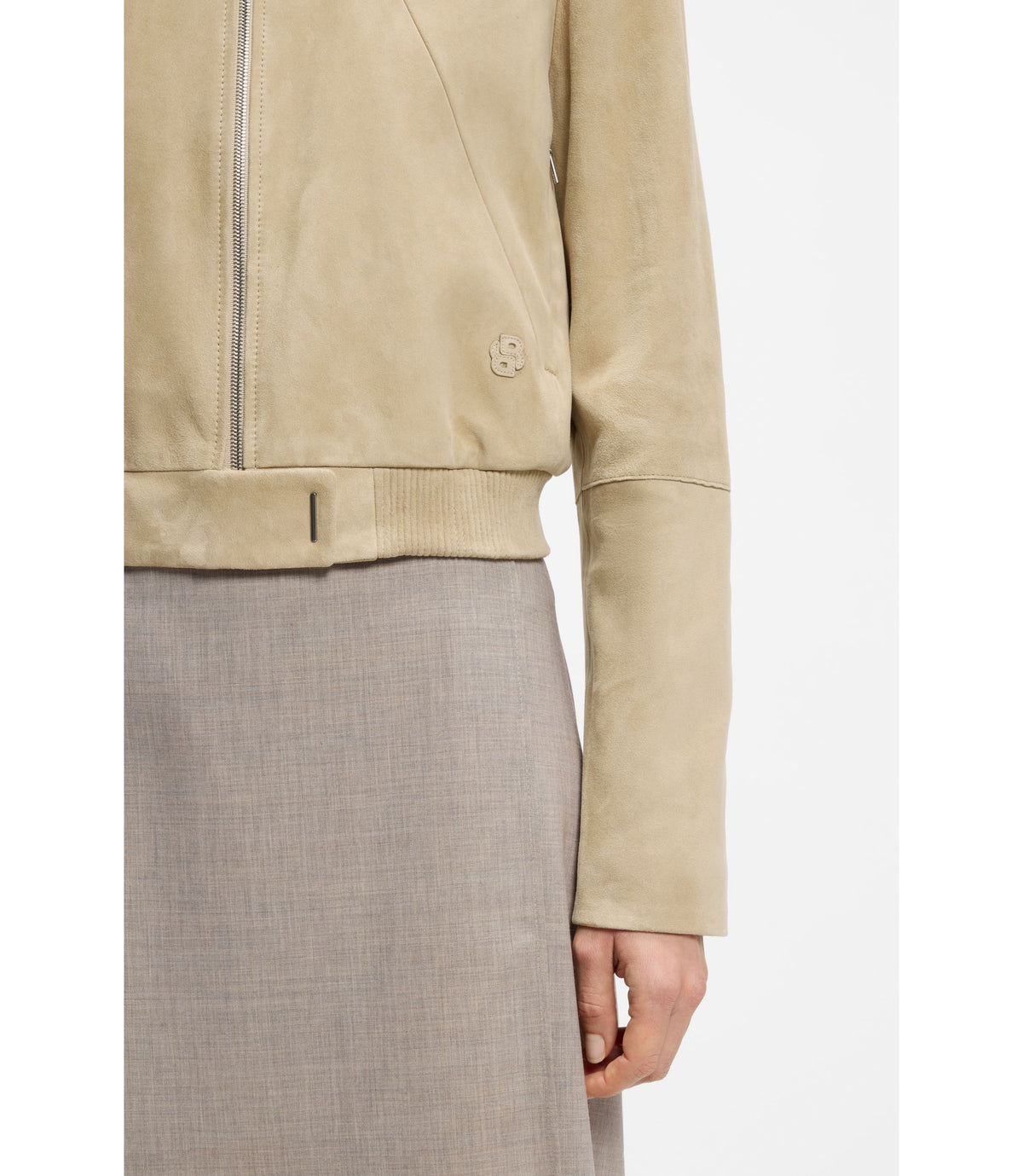 Boss Blouson Style Jacket In Soft Touch Suede Light Beige Women's