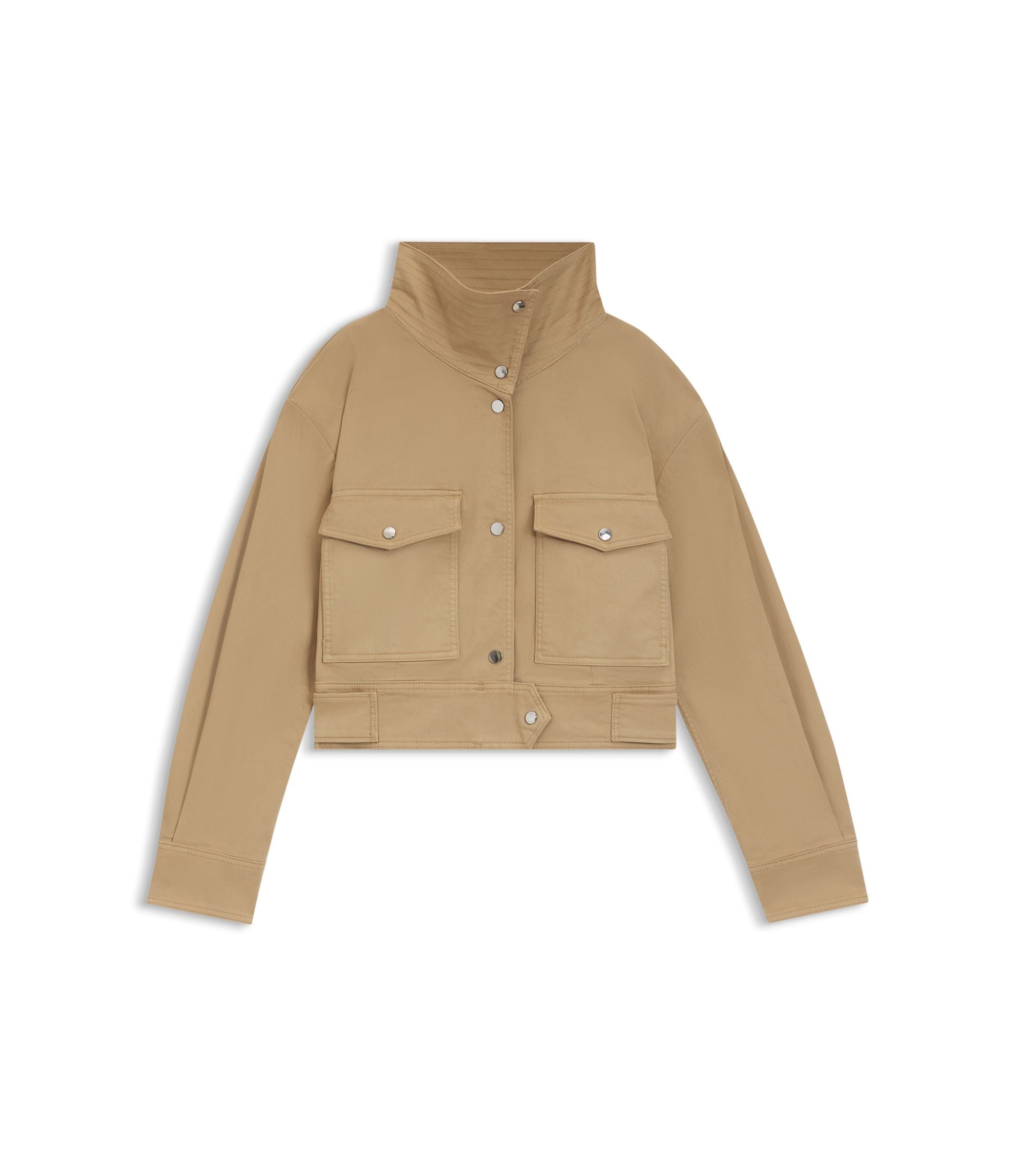 Boss Cropped Jacket In Paper Touch Cotton Twill Brown Women's