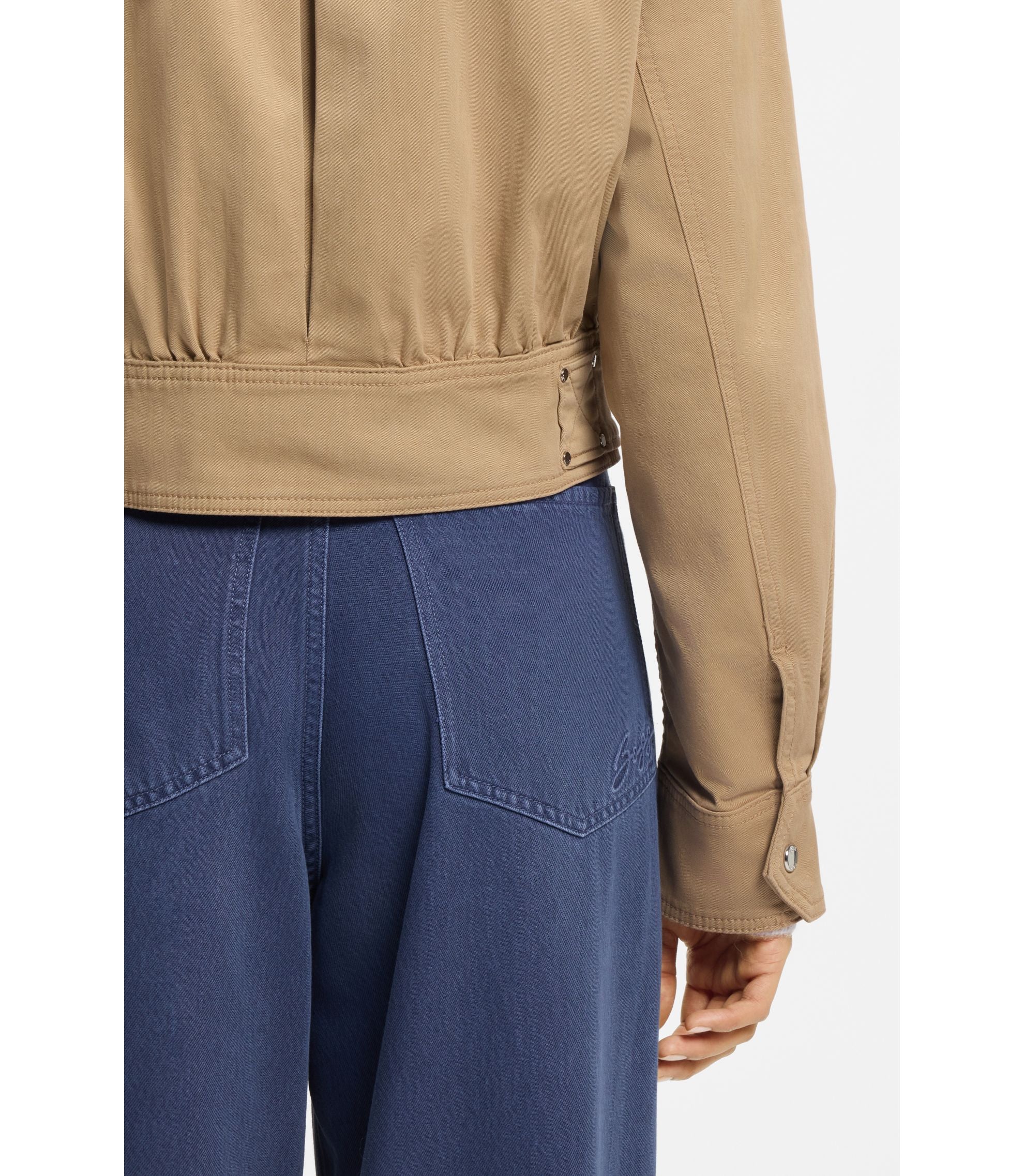 Boss Cropped Jacket In Paper Touch Cotton Twill Brown Women's