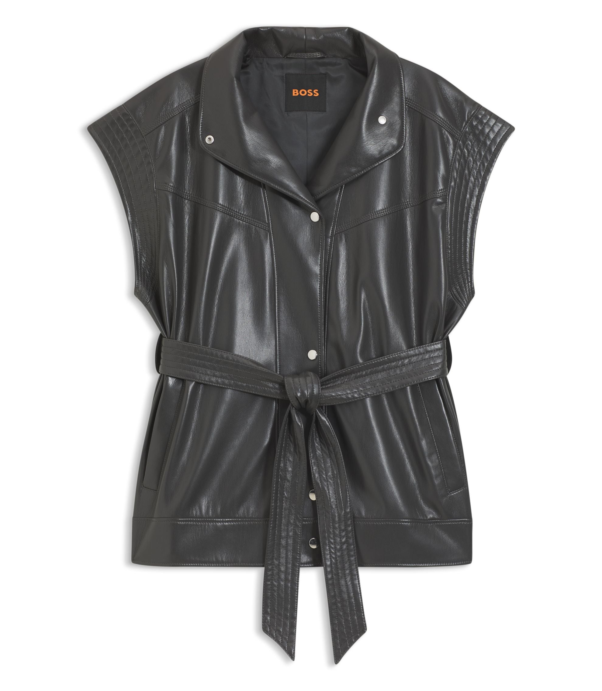 Boss Faux Leather Gilet With Belt Light Grey Women's