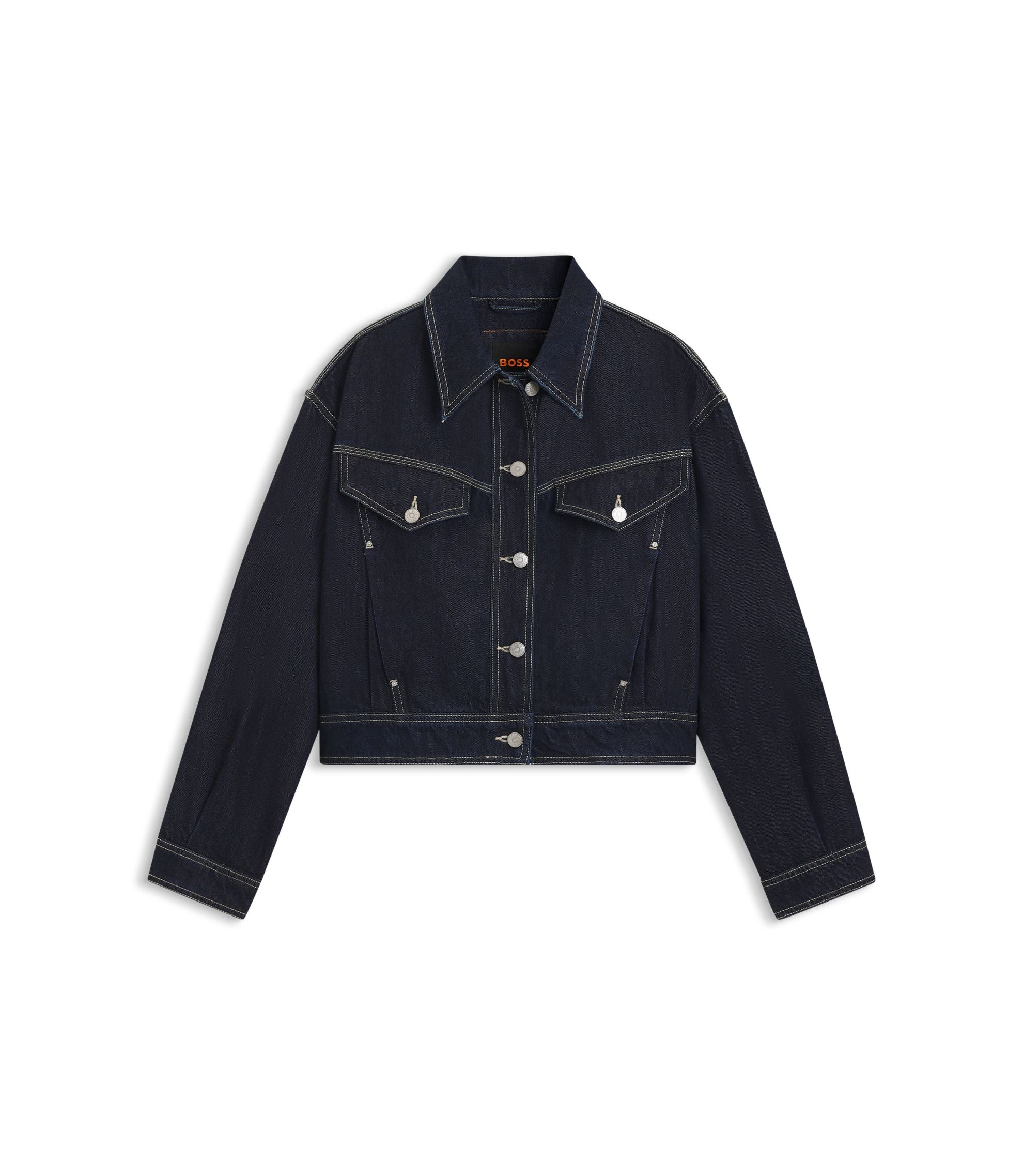 Boss Regular Fit Trucker Jacket In Rinse Washed Denim Dark Blue Women's