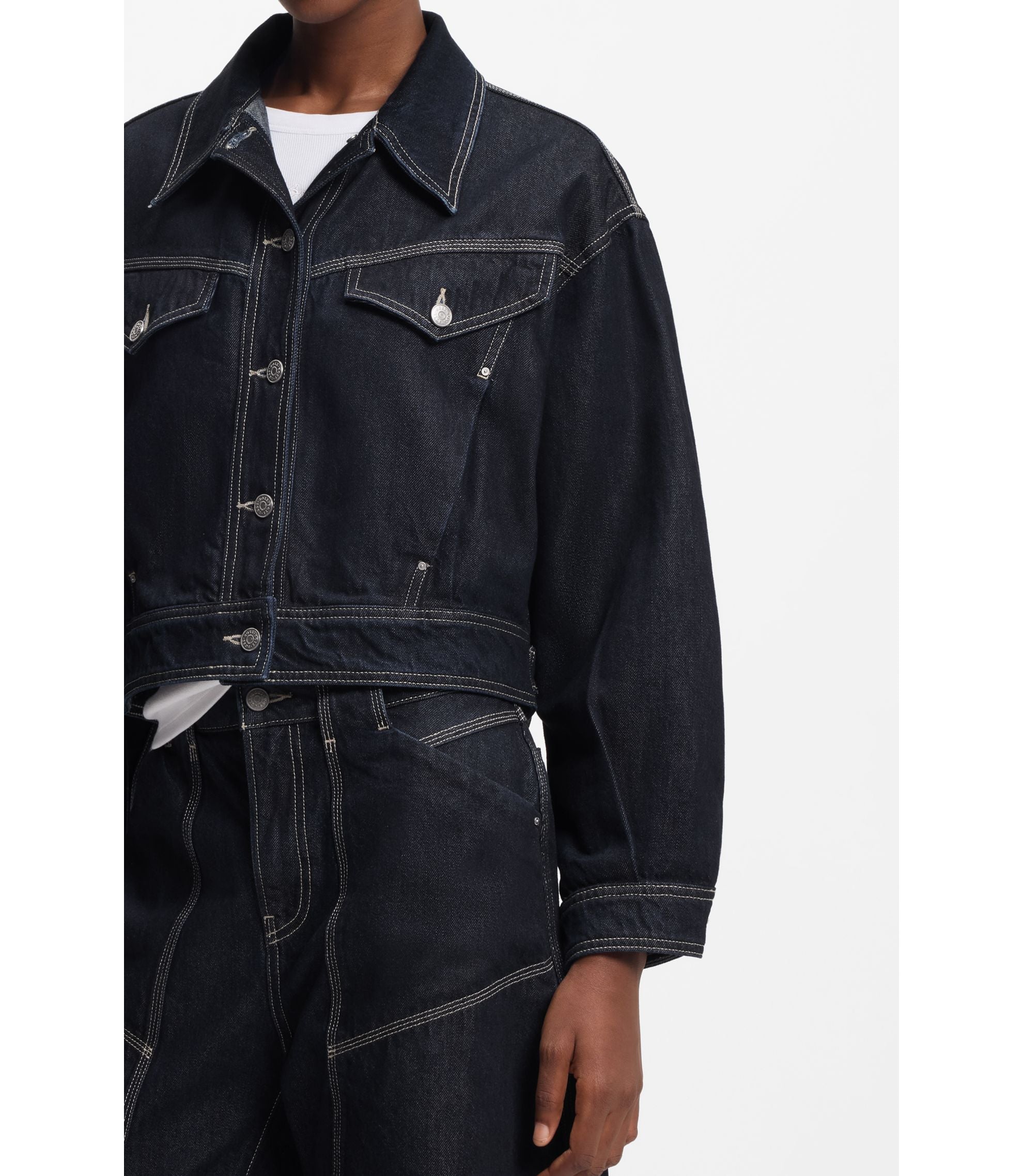Boss Regular Fit Trucker Jacket In Rinse Washed Denim Dark Blue Women's