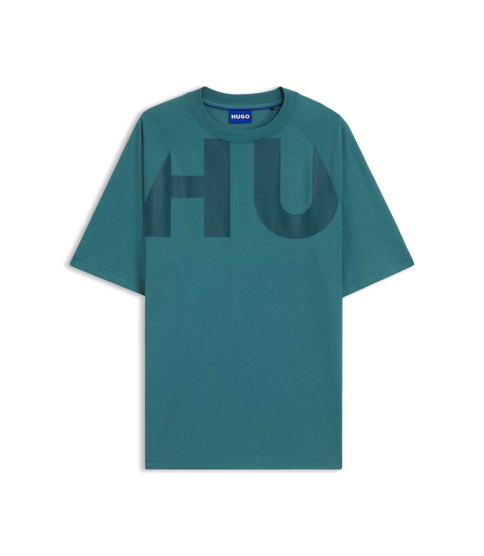 Hugo Large Logo T Shirt In Cotton Jersey Turquoise