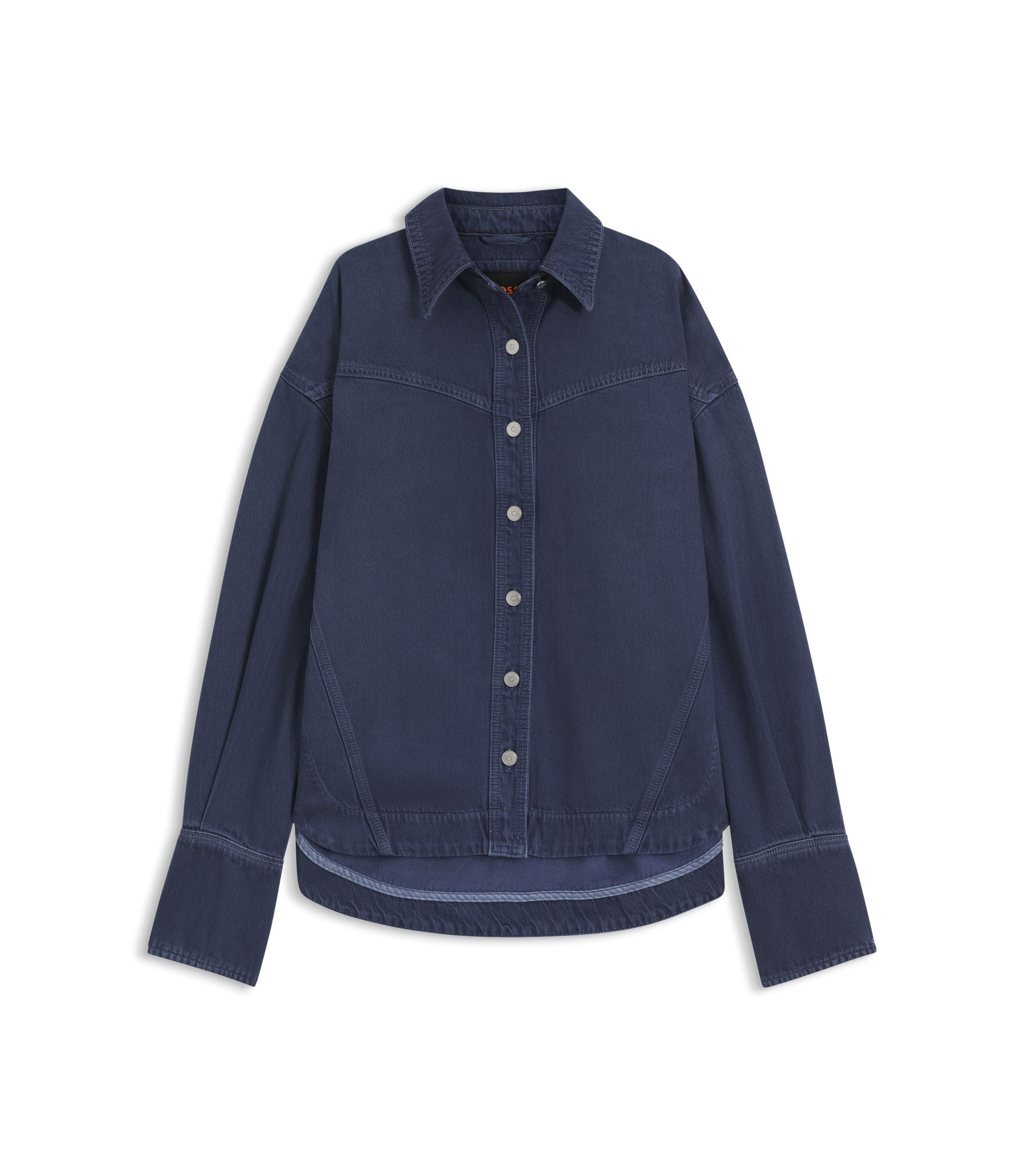 Boss Smoky Blue Oversized Fit Blouse In Rigid Denim Grey Women's
