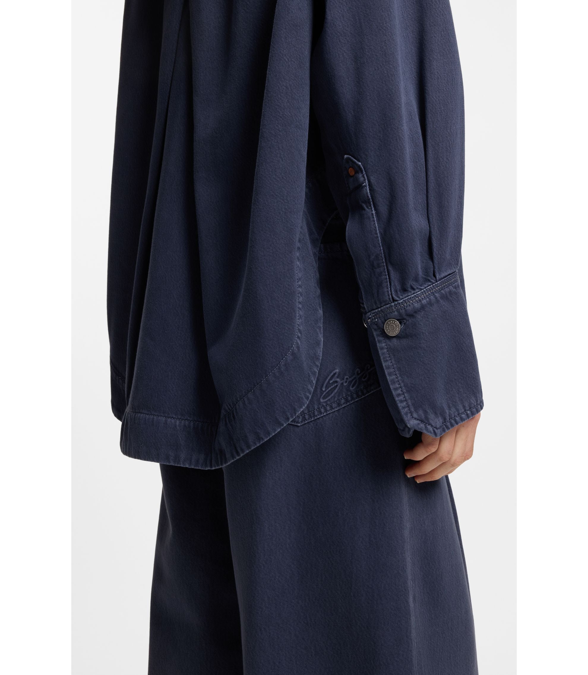 Boss Smoky Blue Oversized Fit Blouse In Rigid Denim Grey Women's