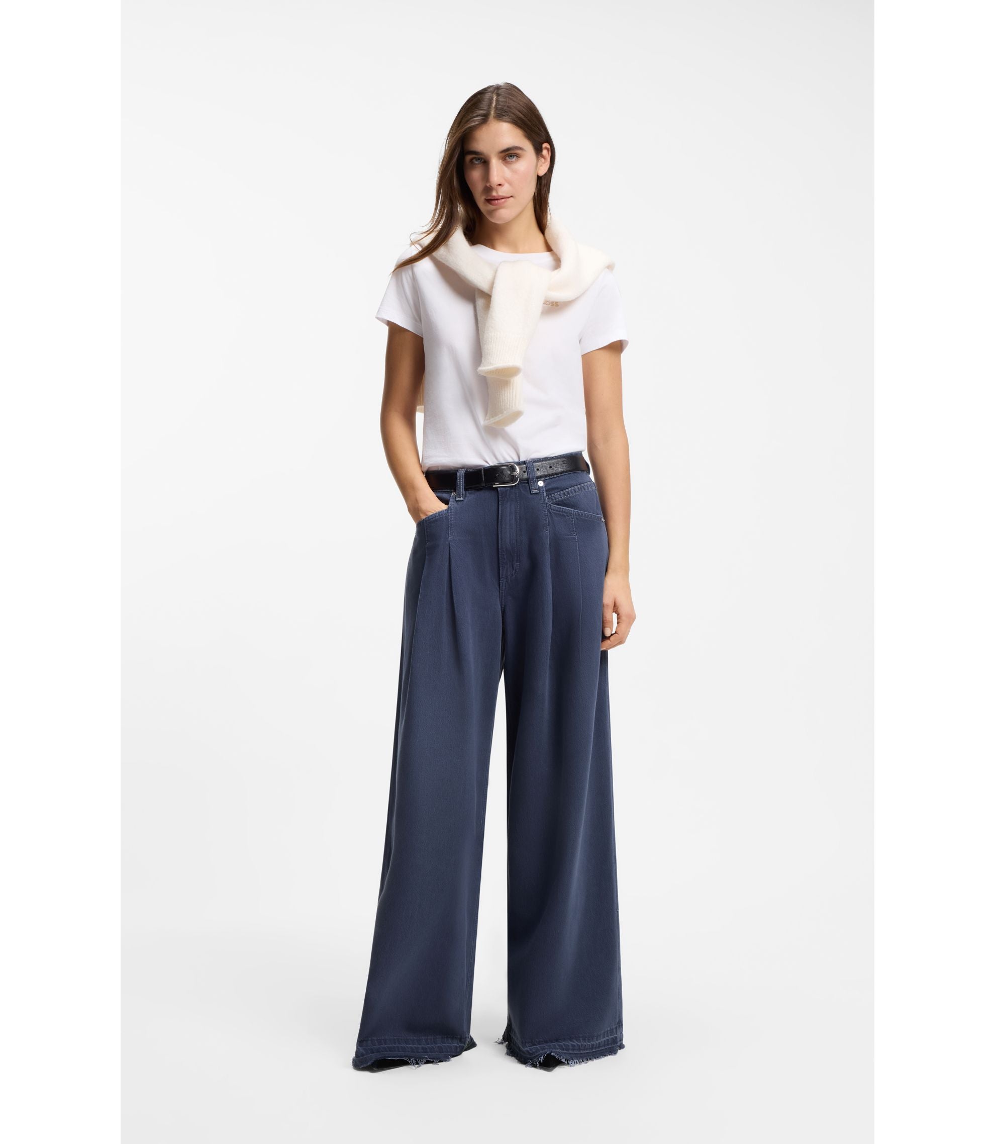 Boss Relaxed Fit Jeans With Wide Leg Grey Women's