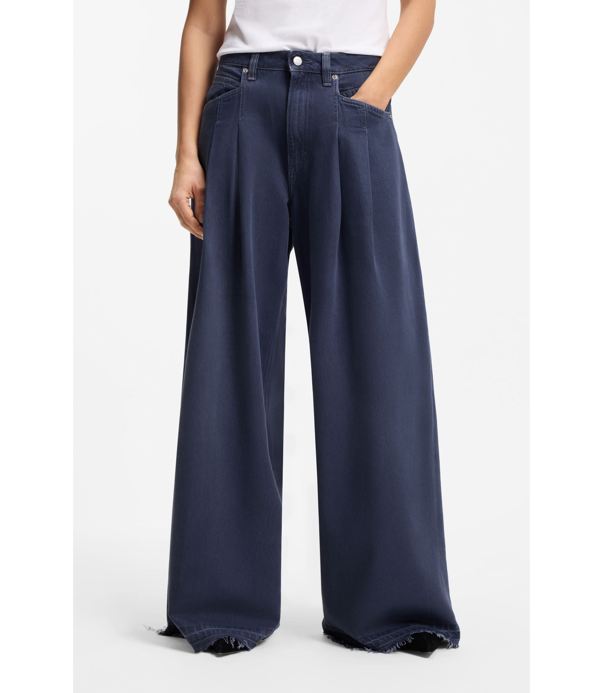 Boss Relaxed Fit Jeans With Wide Leg Grey Women's