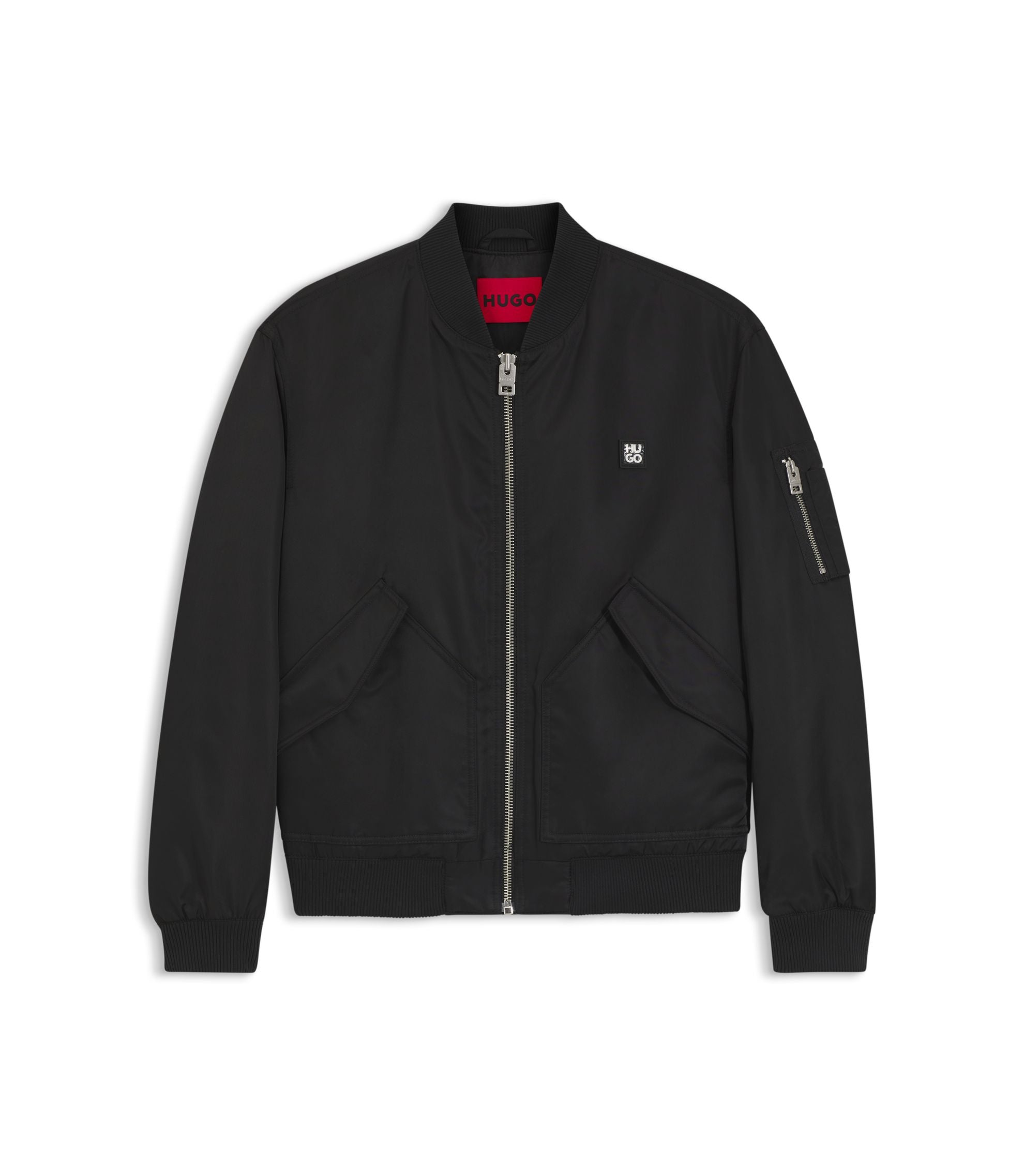 Hugo Stacked Logo Bomber Jacket With Water Repellent Finish Black
