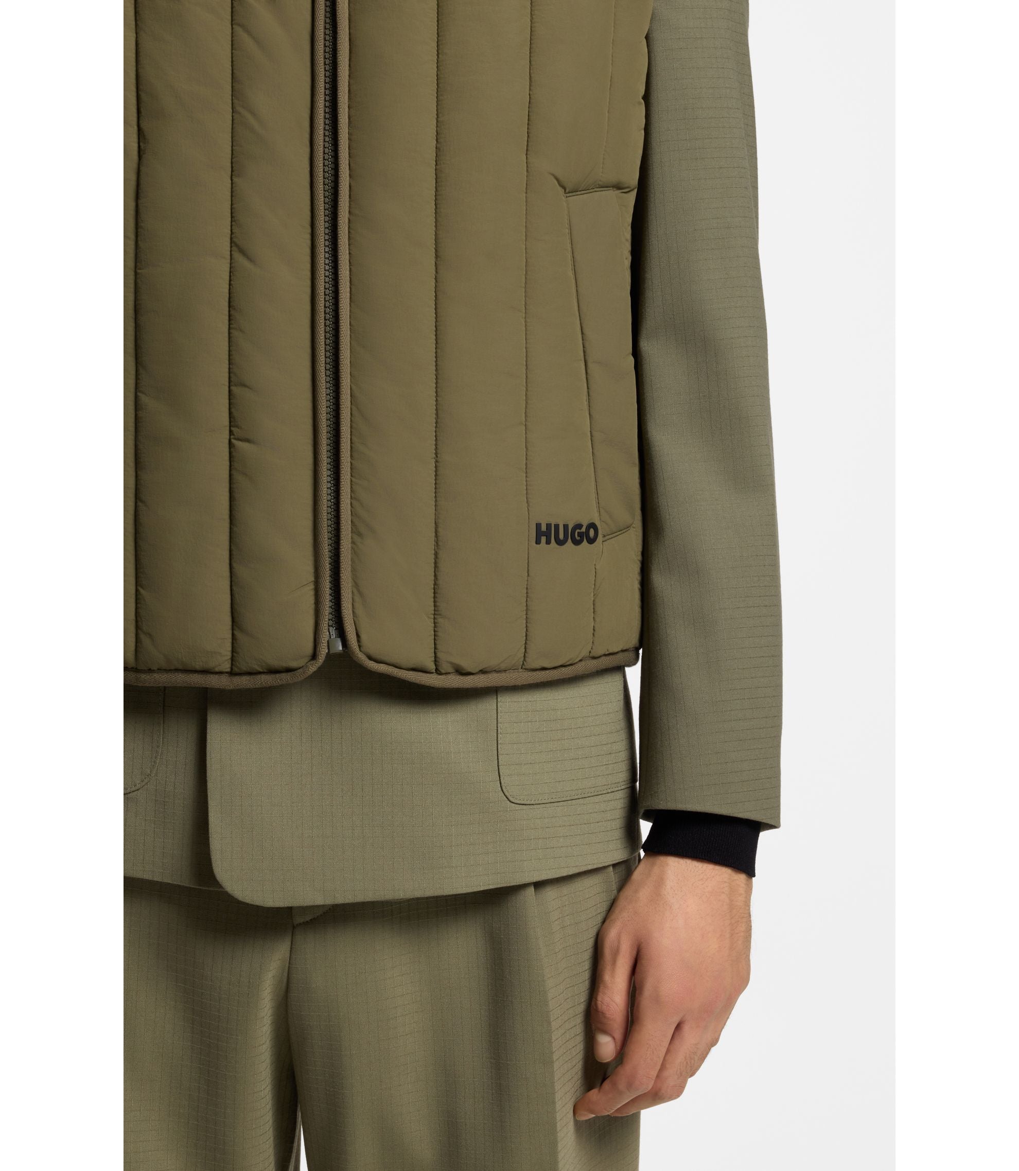 Hugo Lightweight Gilet With Vertical Quilting Light Green