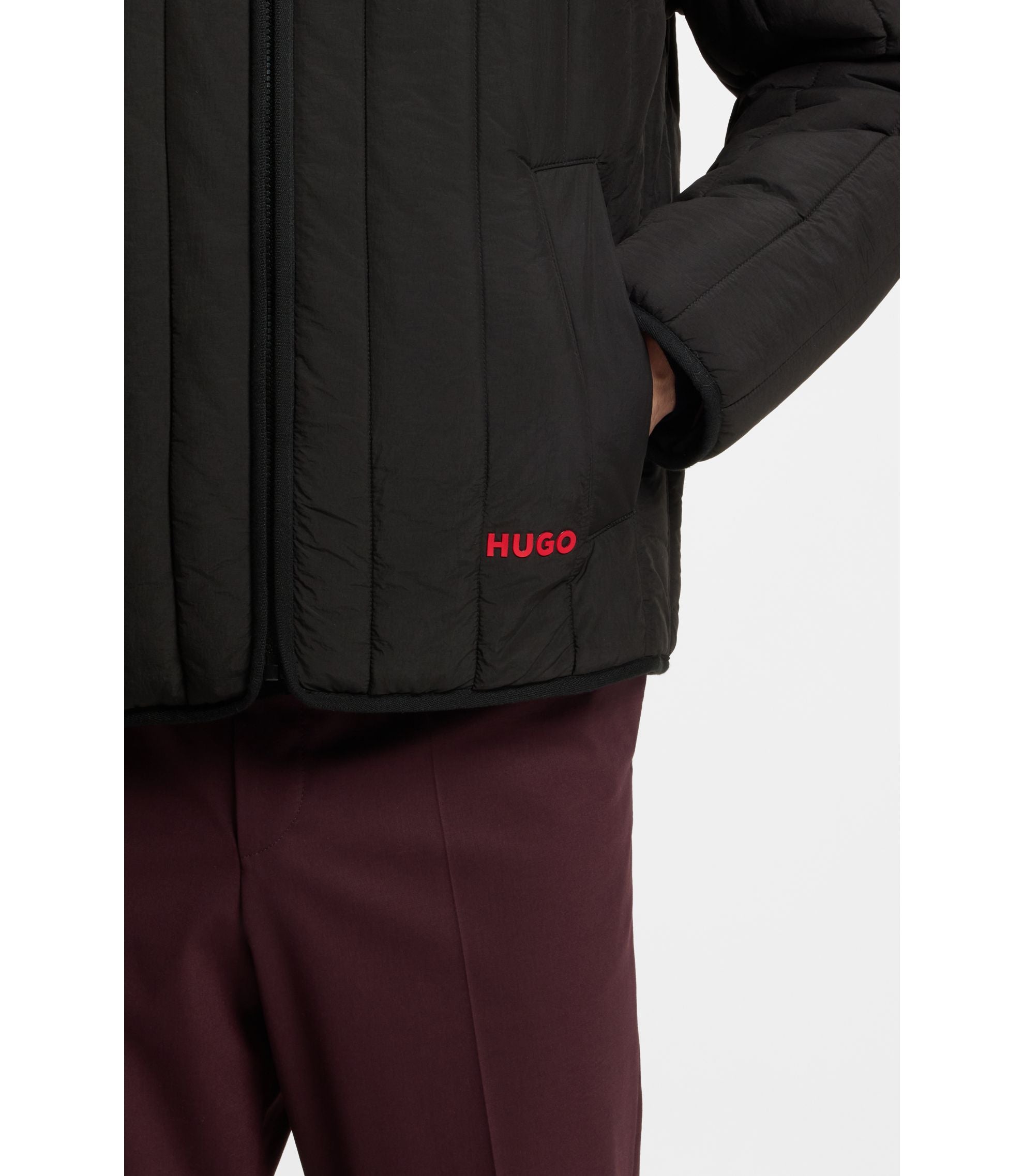 Hugo Logo Detail Jacket With Quilting Black