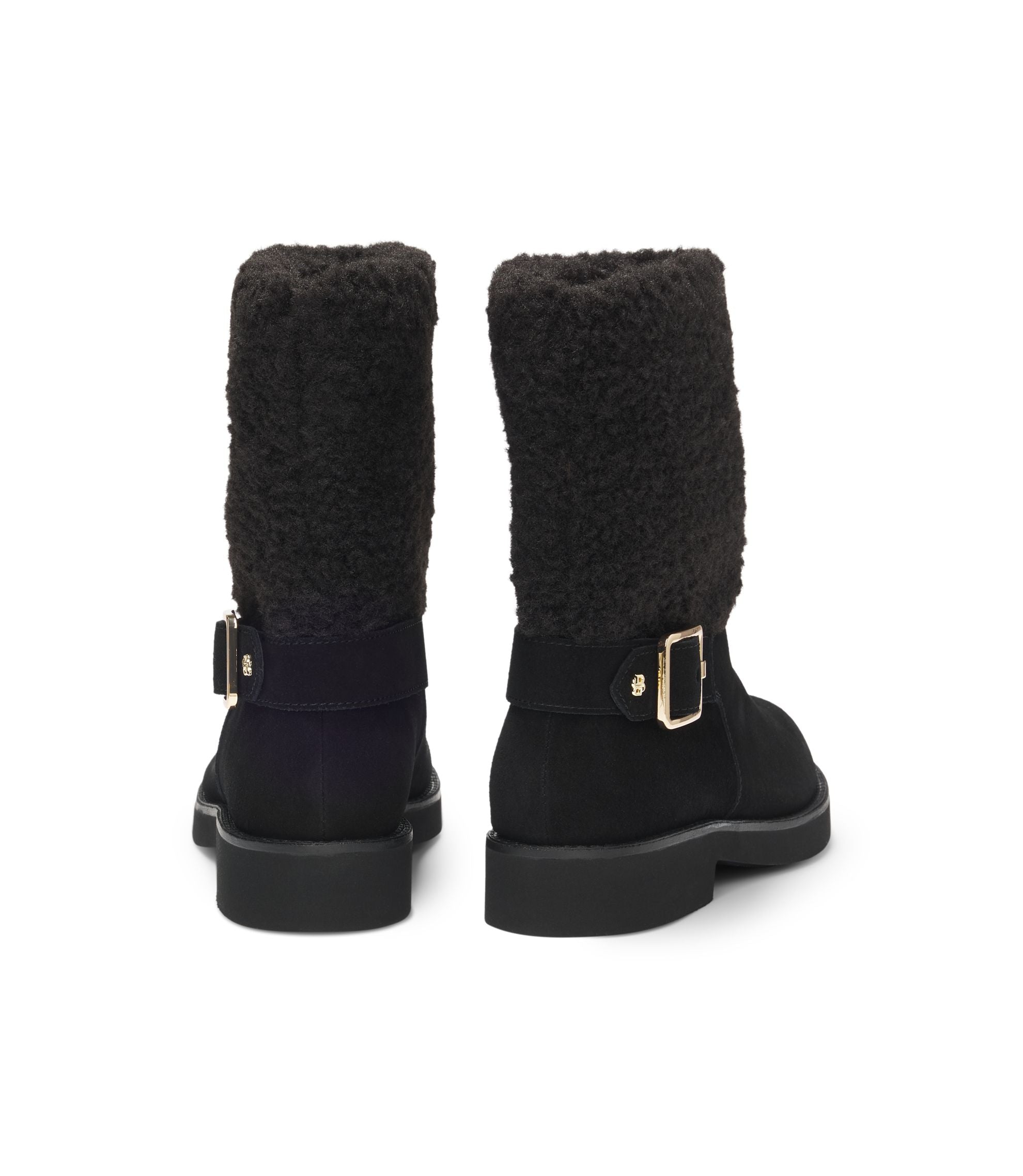 Boss Suede Biker Boots With Faux Fur Trim Black Womens Black