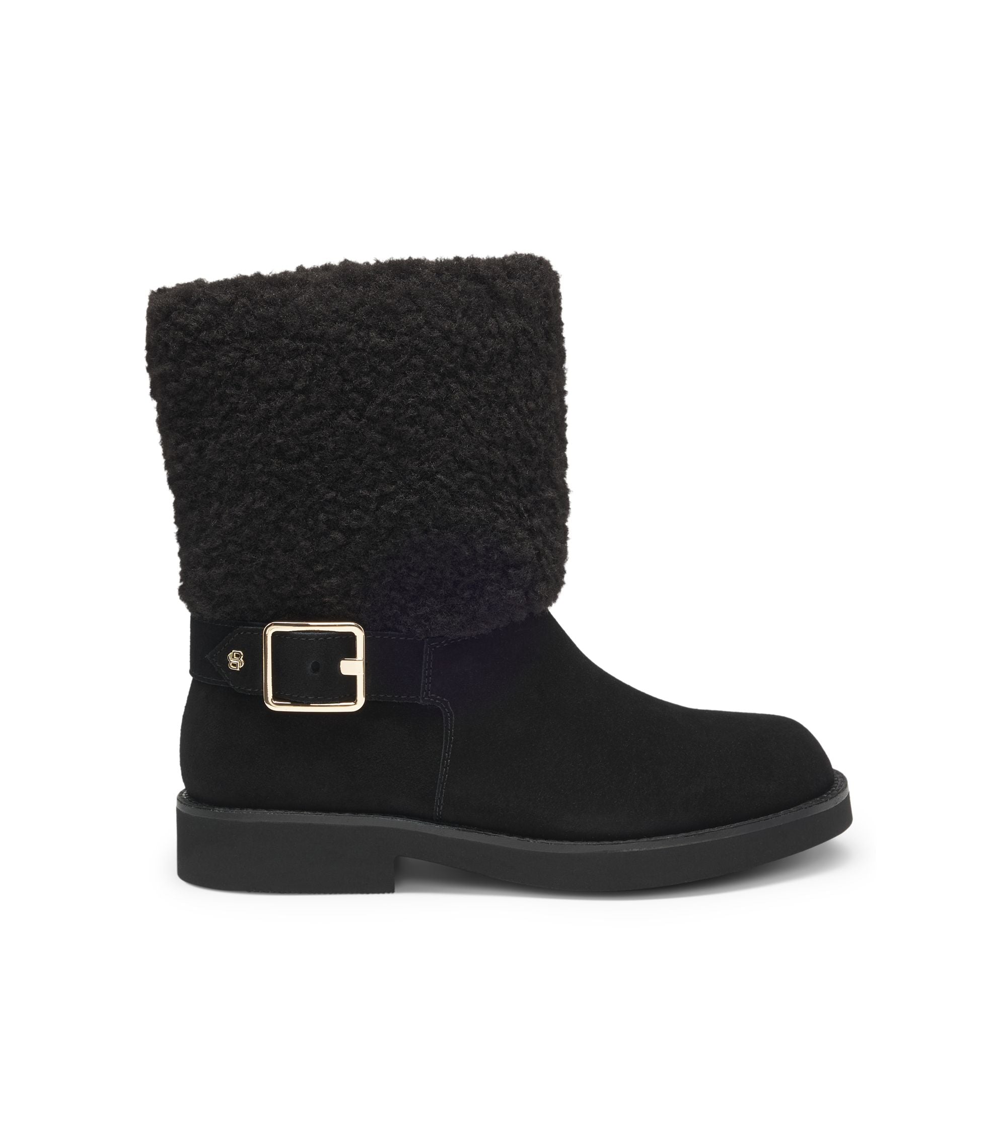 Boss Suede Biker Boots With Faux Fur Trim Black Womens Black