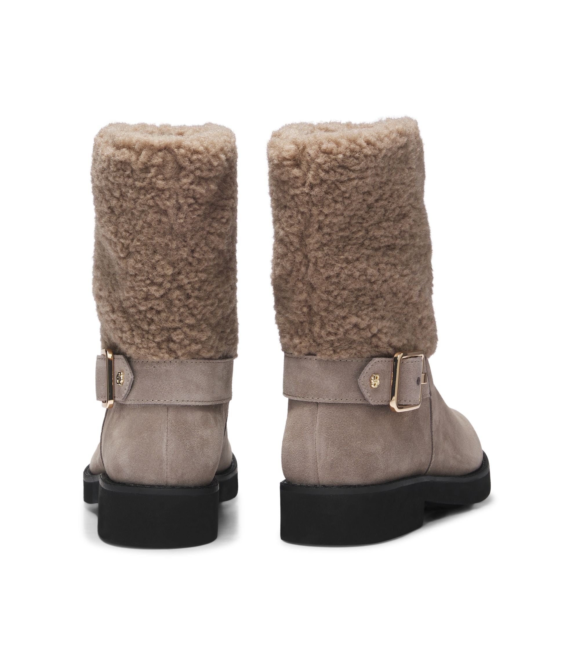 Boss Suede Biker Boots With Faux Fur Trim Light Brown Womens Light Brown