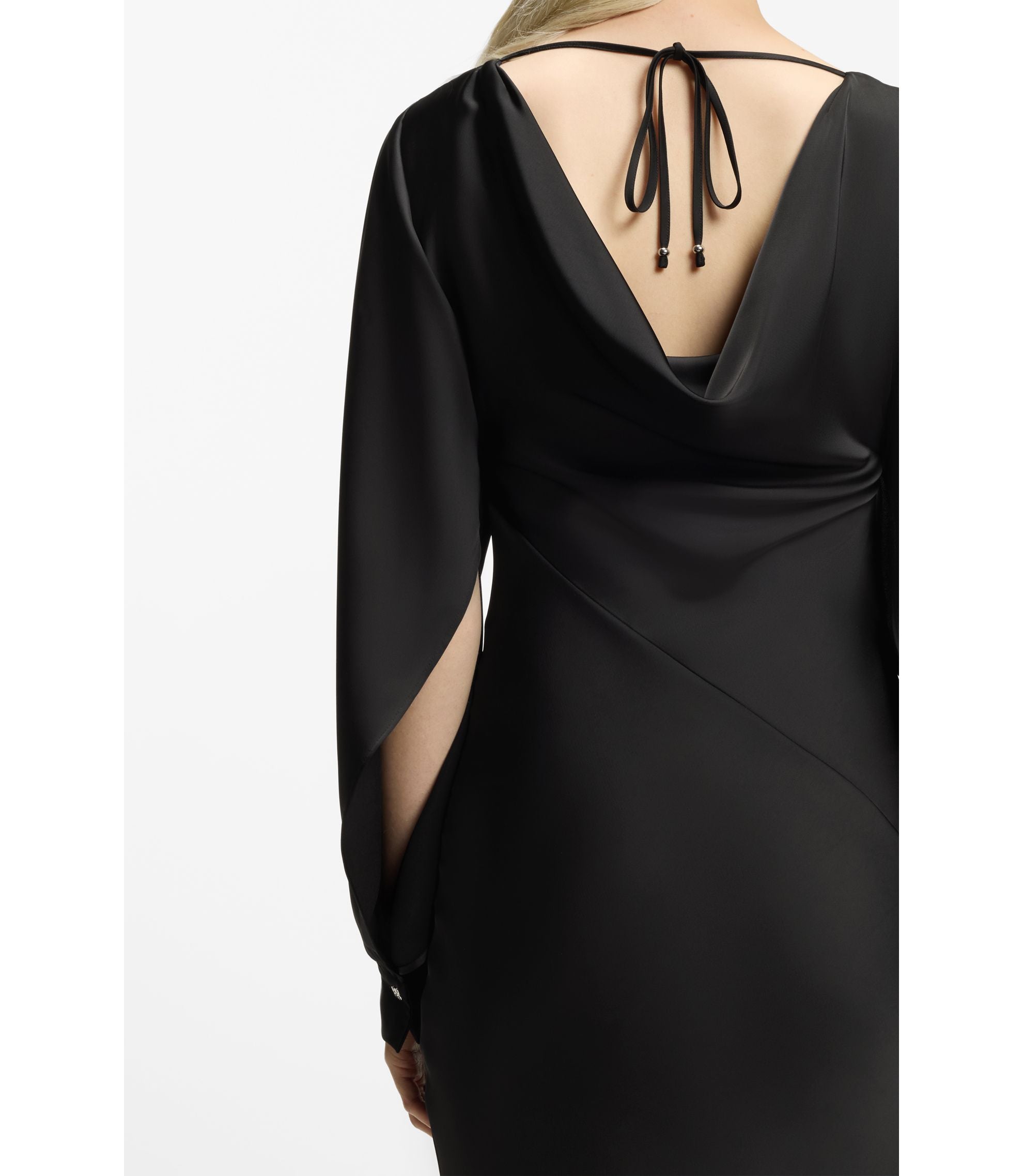 Hugo Satin Maxi Dress With Waterfall Back Black Women's