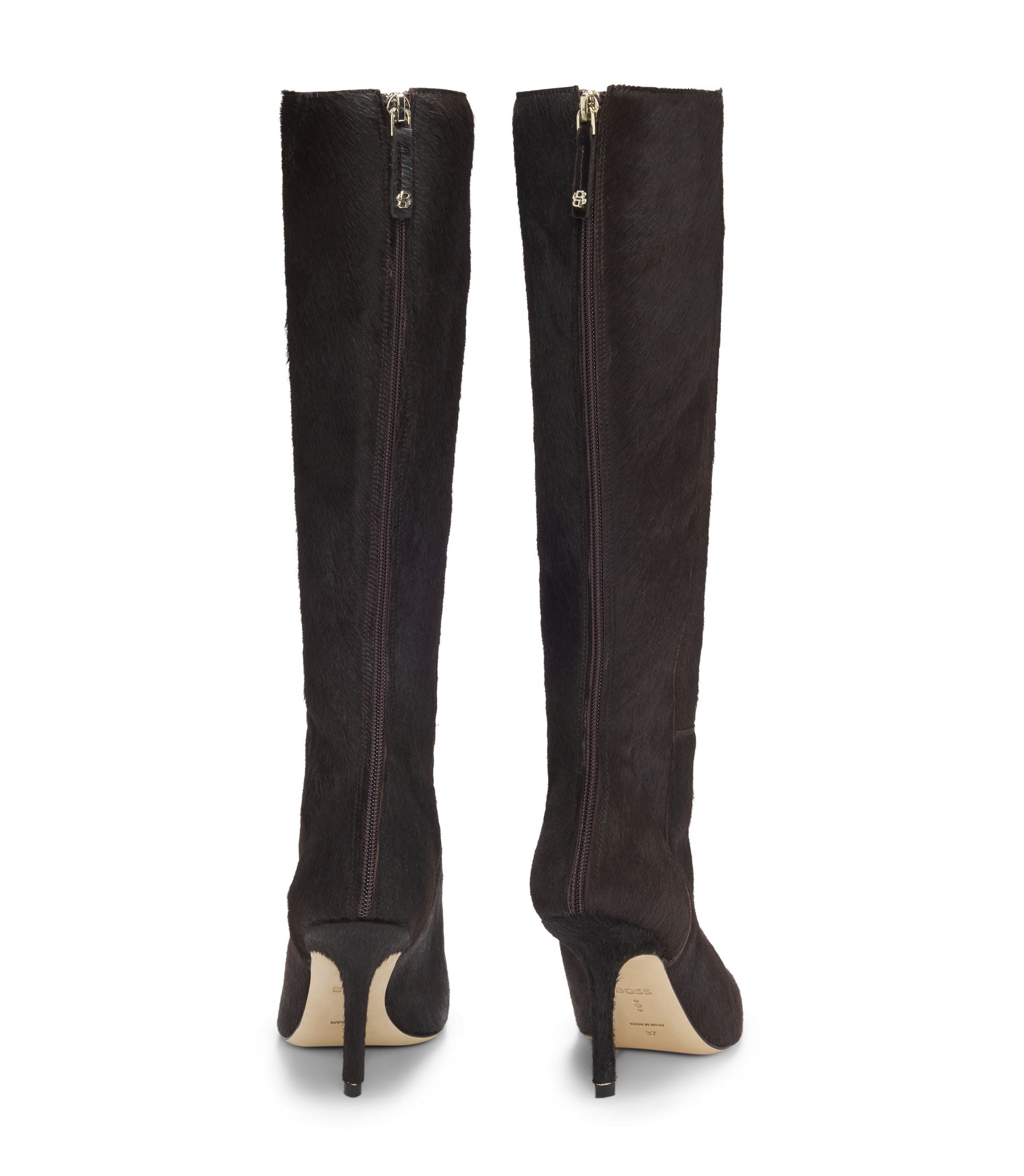Boss Knee Boots In Pony Hair Leather Dark Purple Womens Dark Purple