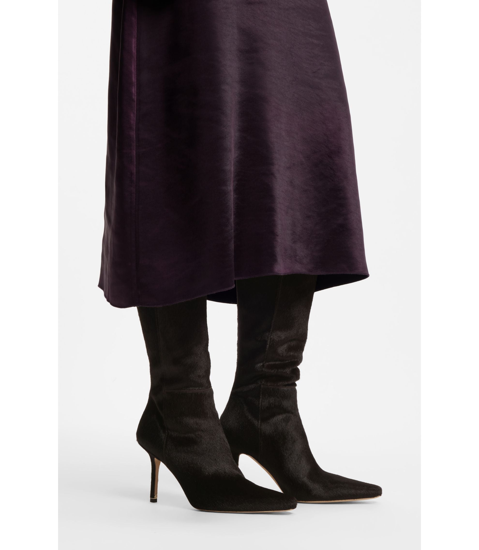 Boss Knee Boots In Pony Hair Leather Dark Purple Womens Dark Purple