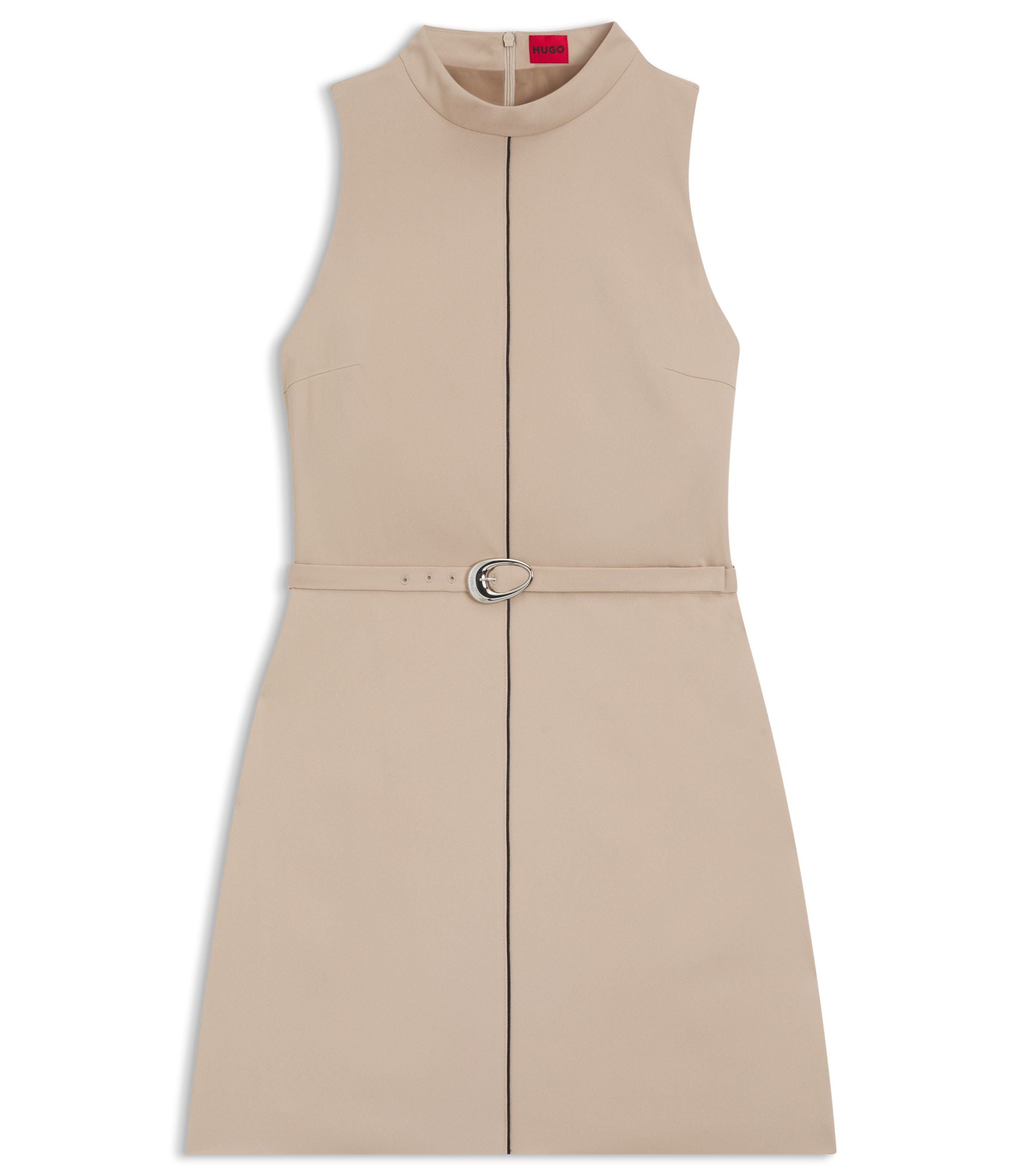 Hugo Tunic Dress With Belt And Piping Light Brown Women's