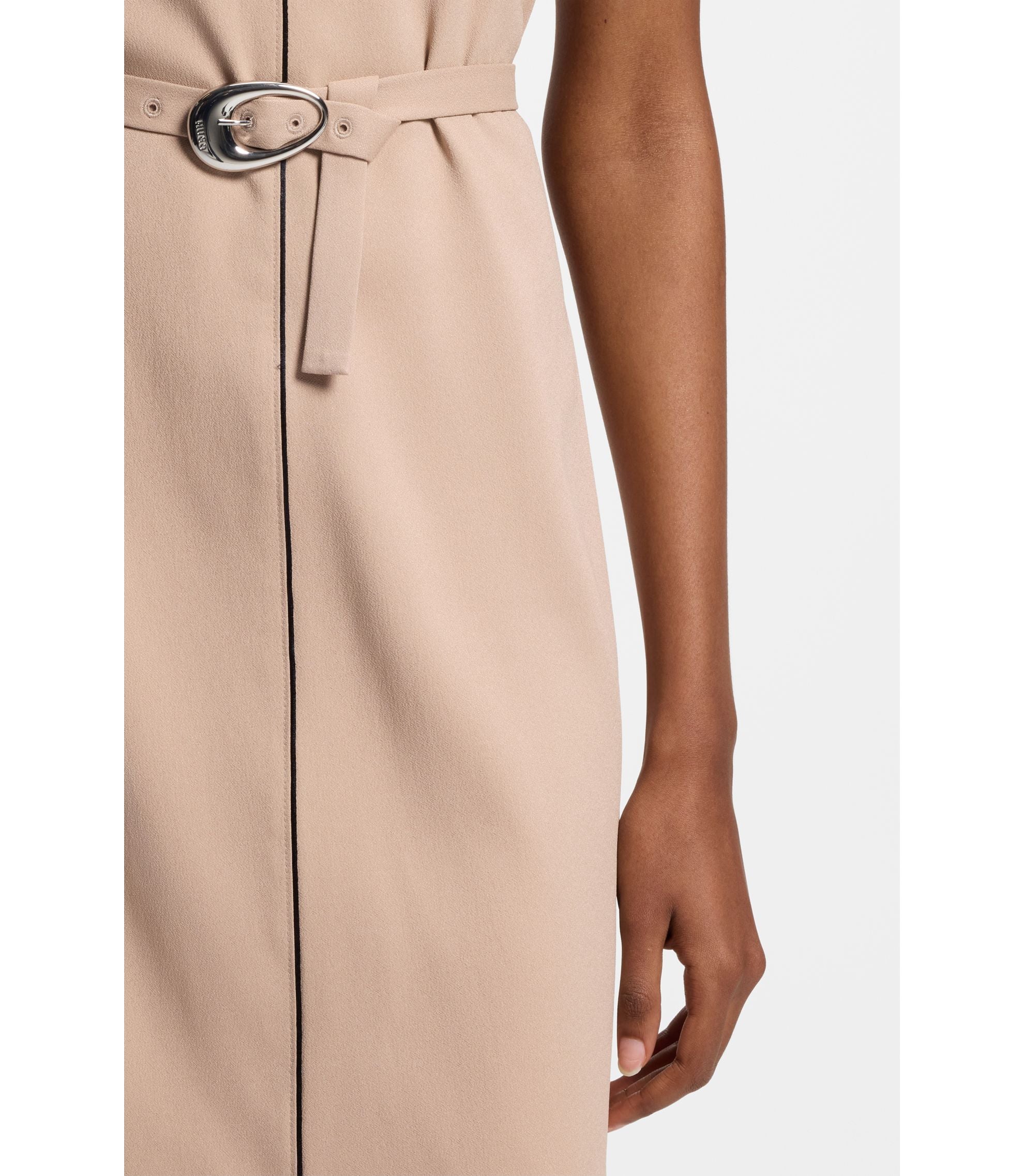 Hugo Tunic Dress With Belt And Piping Light Brown Women's