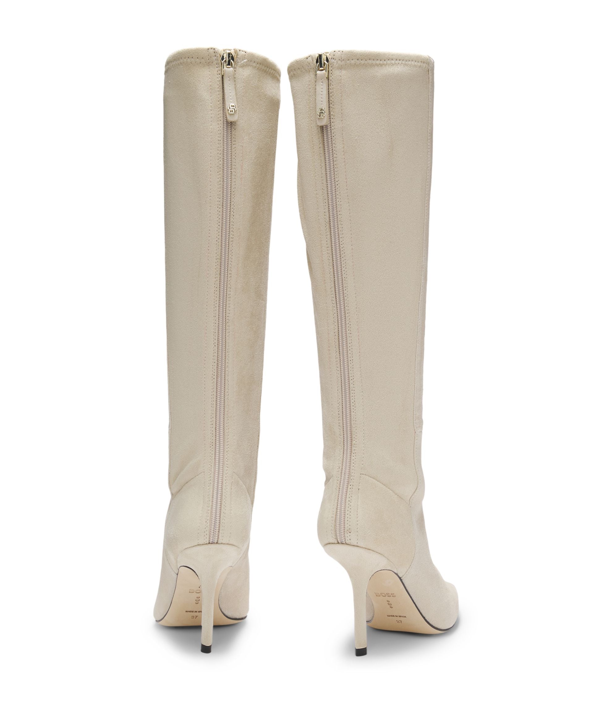 Boss Knee Boots In Leather And Suede Light Beige Womens Light Beige