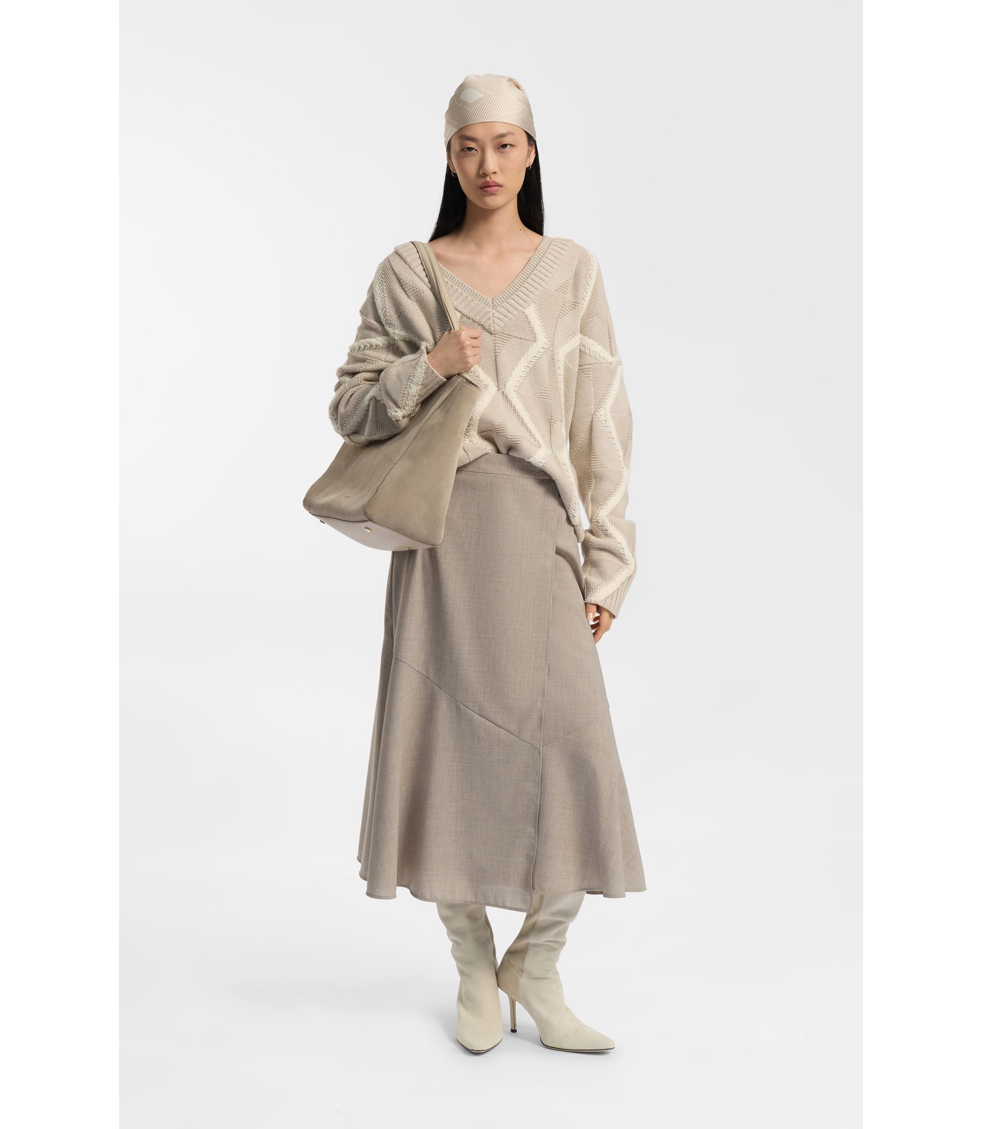 Boss Knee Boots In Leather And Suede Light Beige Womens Light Beige