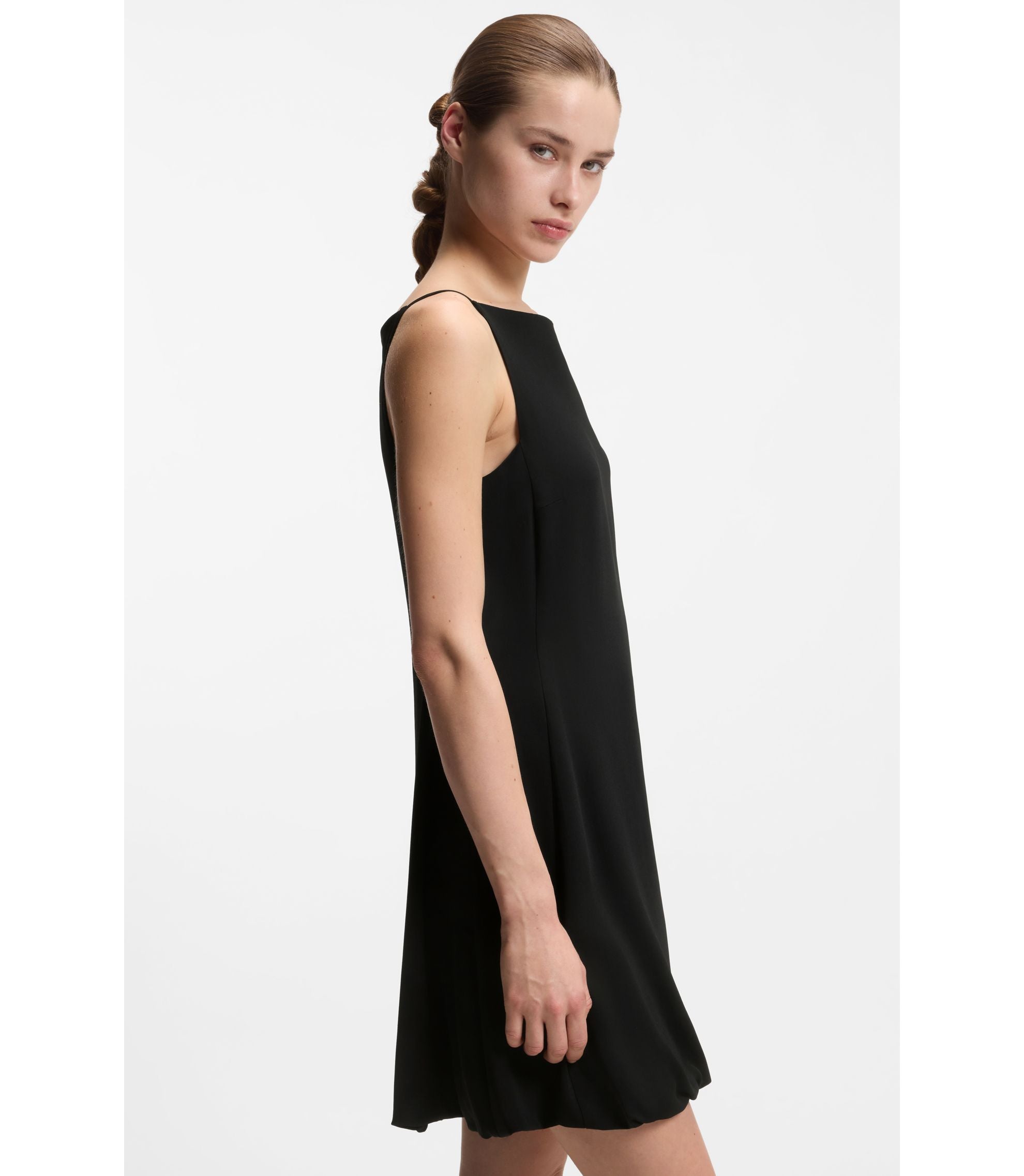 Hugo Front Pleat Dress With Balloon Skirt Black Women's