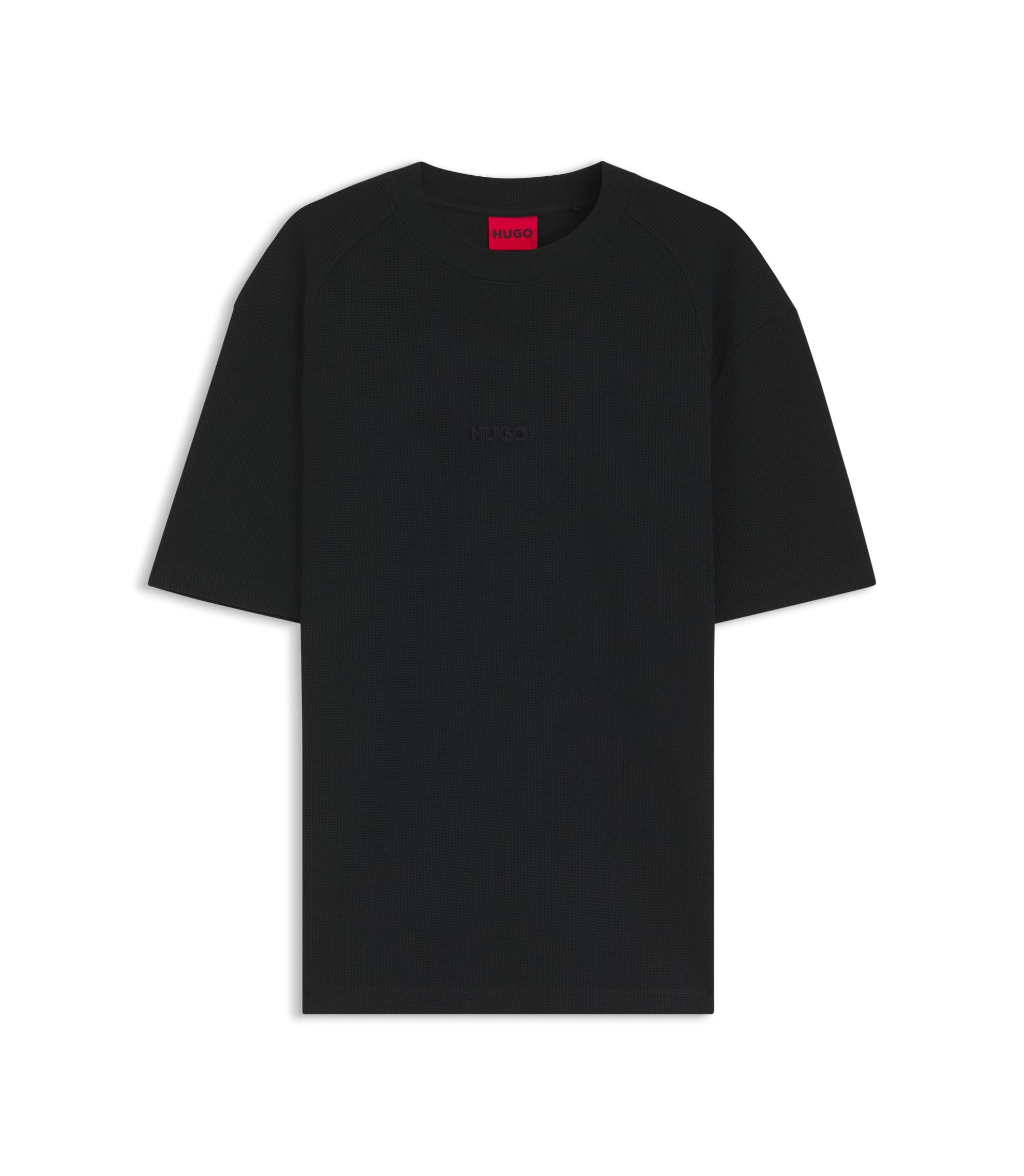 Hugo Waffle Structured T Shirt In Cotton Black